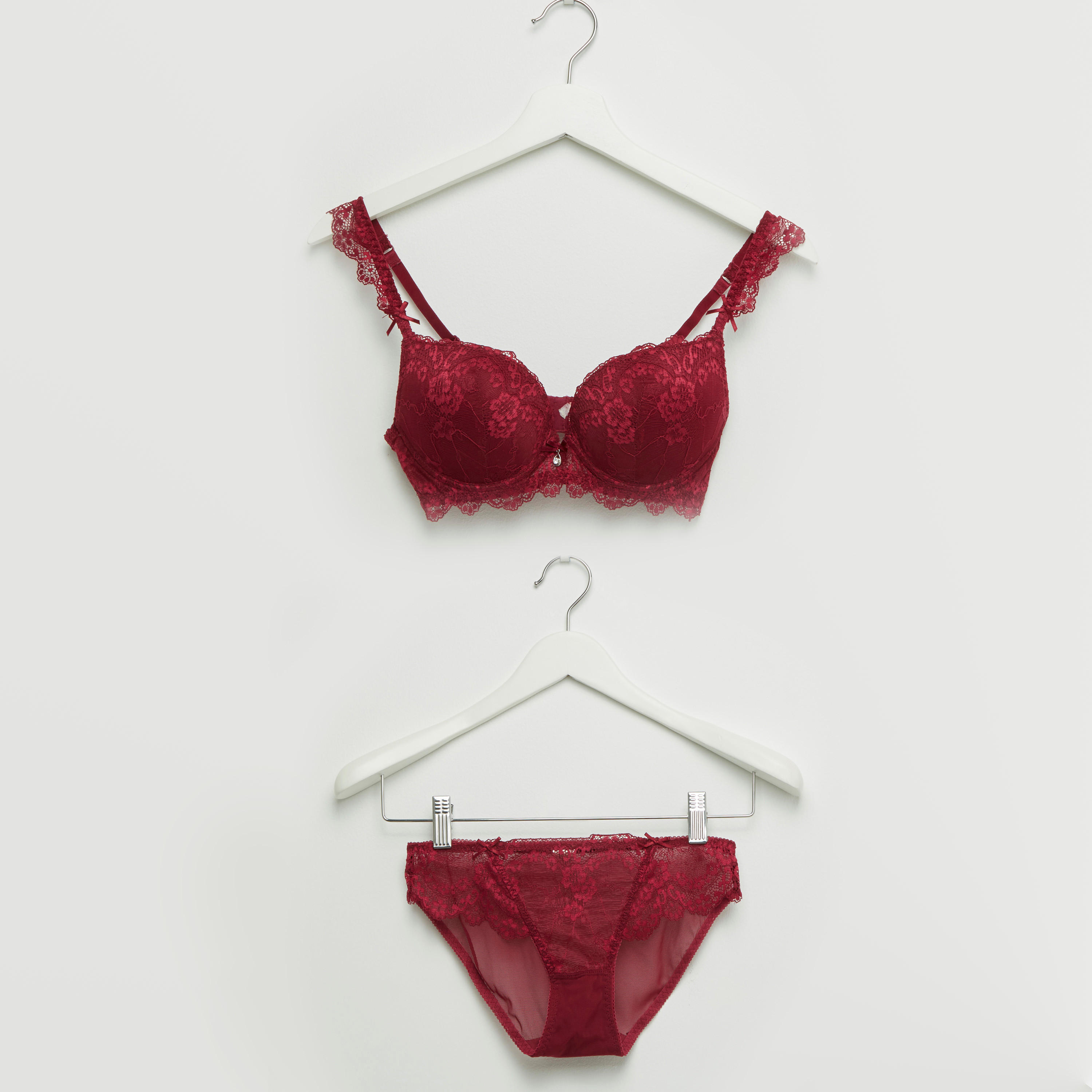 Lace Padded Plunge Bra with Briefs-women-clothing-lingerie-lingeriesets-image-1