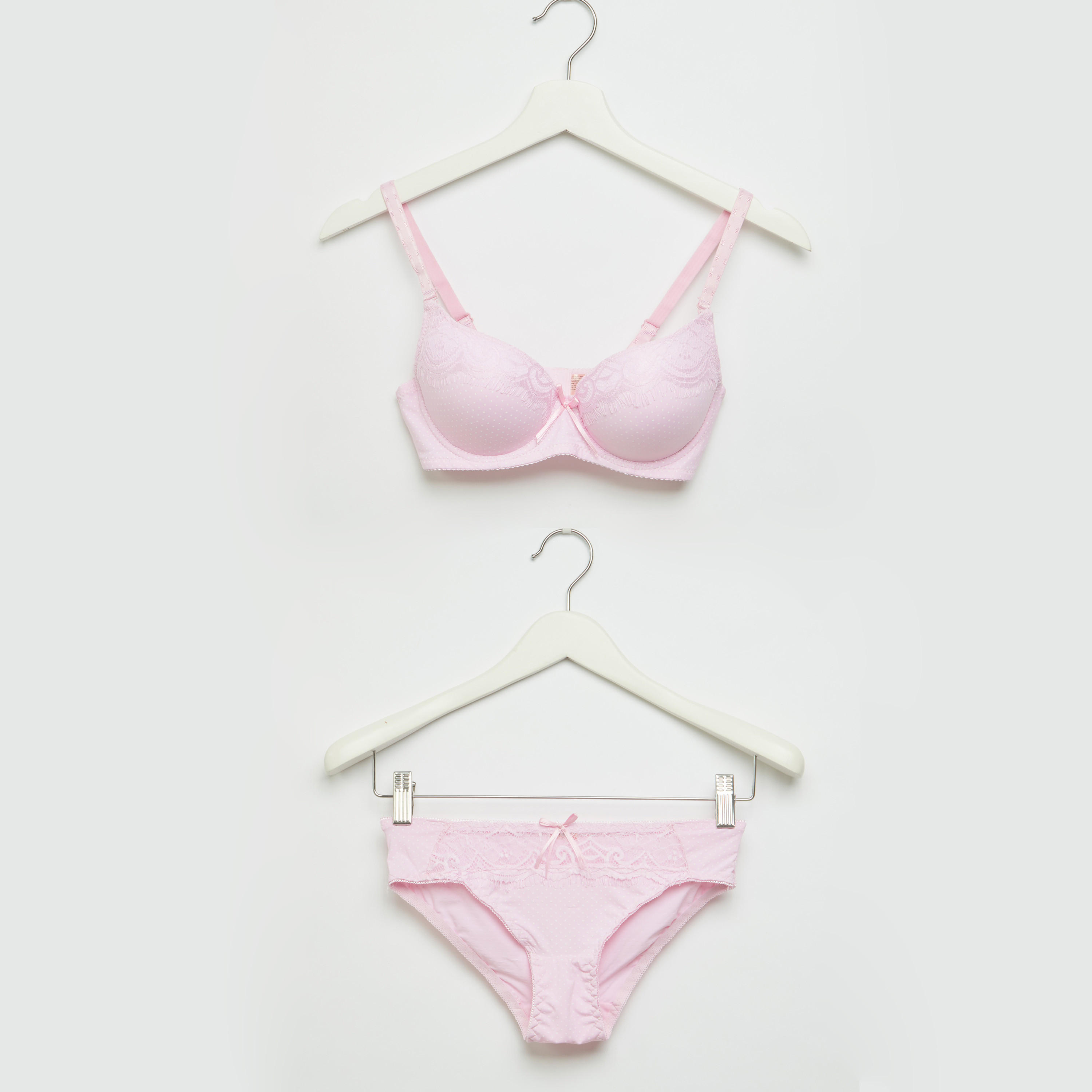 طقم سراويل داخلية وصدريّة ديمي مبطّنة بطبعات منقّطة-women-clothing-lingerie-lingeriesets-image-1
