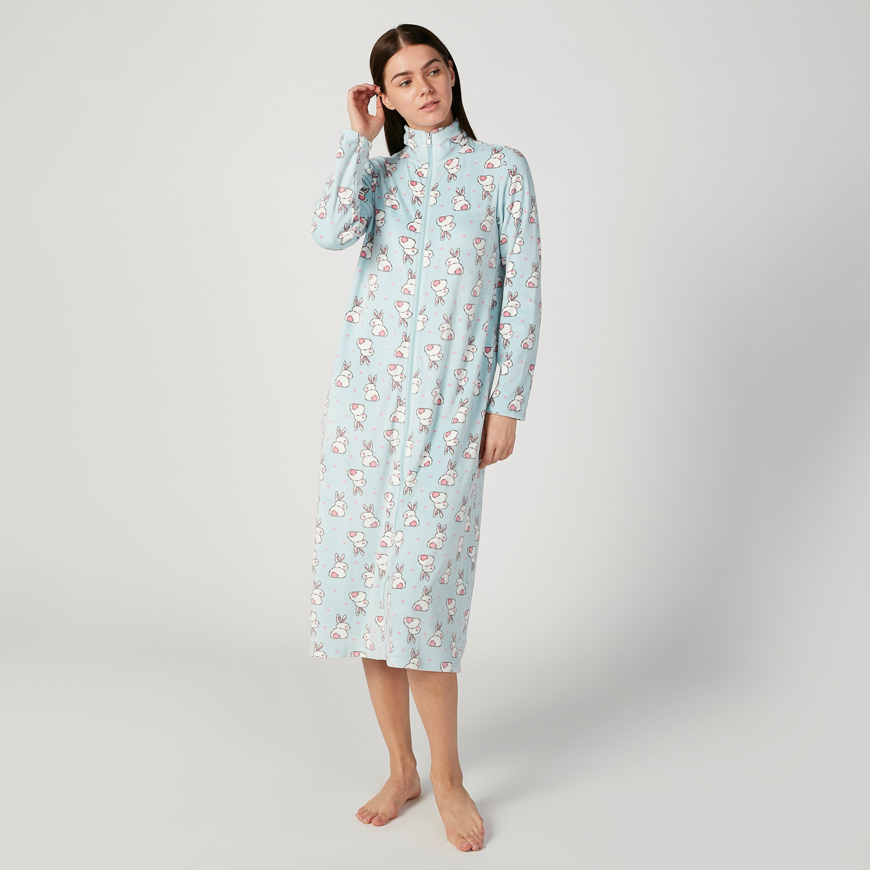 قميص نوم بياقة مستديرة ضيّقة وأكمام طويلة وطبعات-women-clothing-nightwear-nighties-image-1