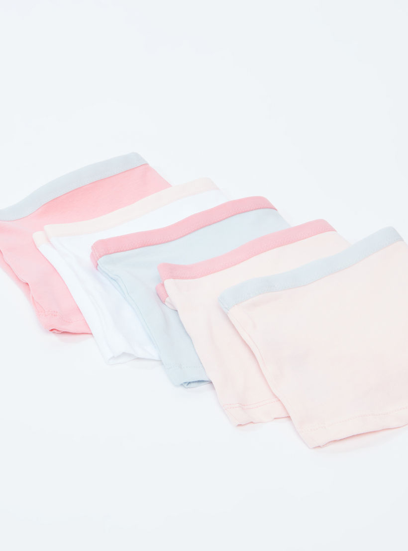 سراويل داخلية بوي شورت سادة بخصر مطّاطي عريض - طقم من 5 قطع-women-clothing-lingerie-panties-image-2