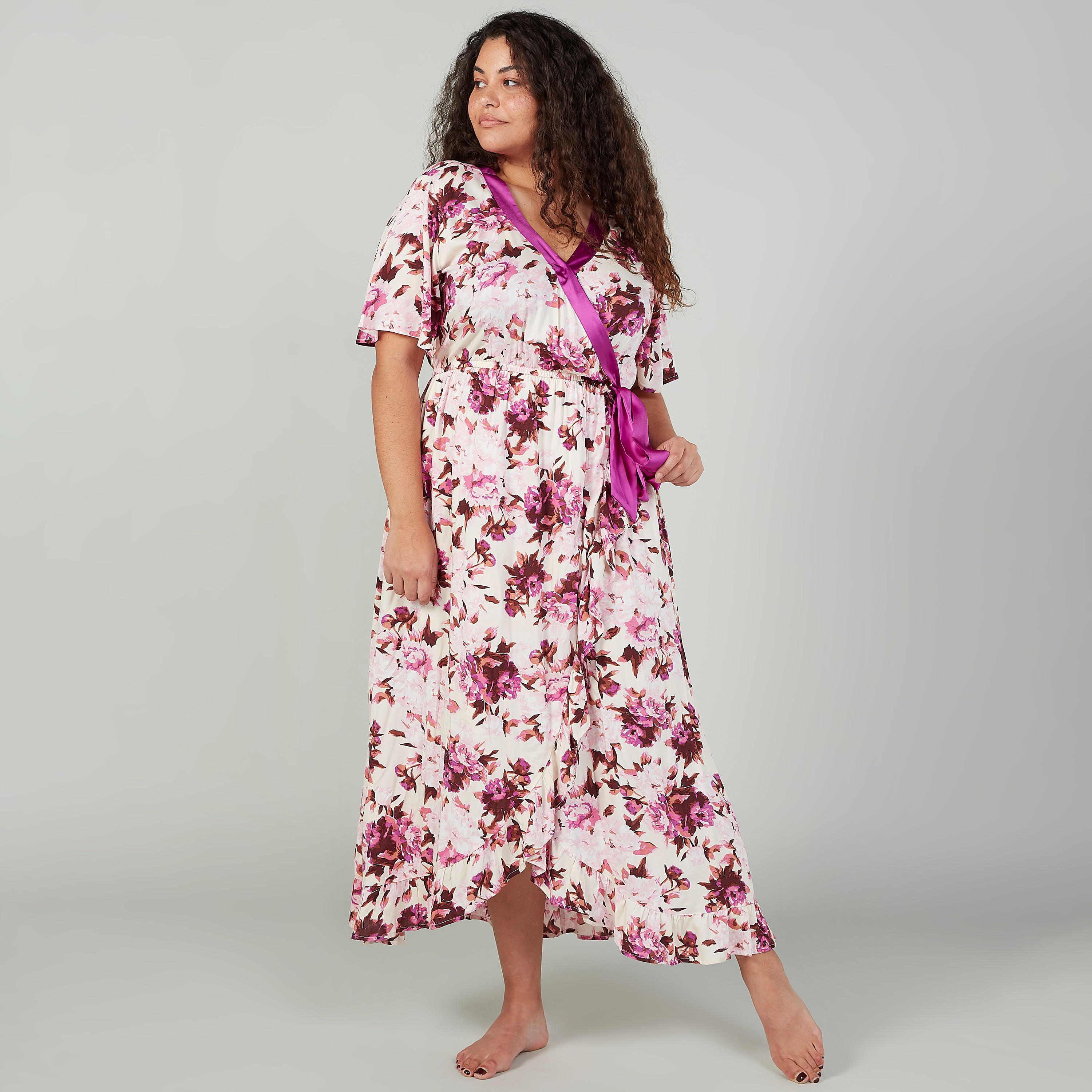 فستان سهرة بأكمام قصيرة وطبعات أزهار-women-clothing-nightwear-nighties-image-1