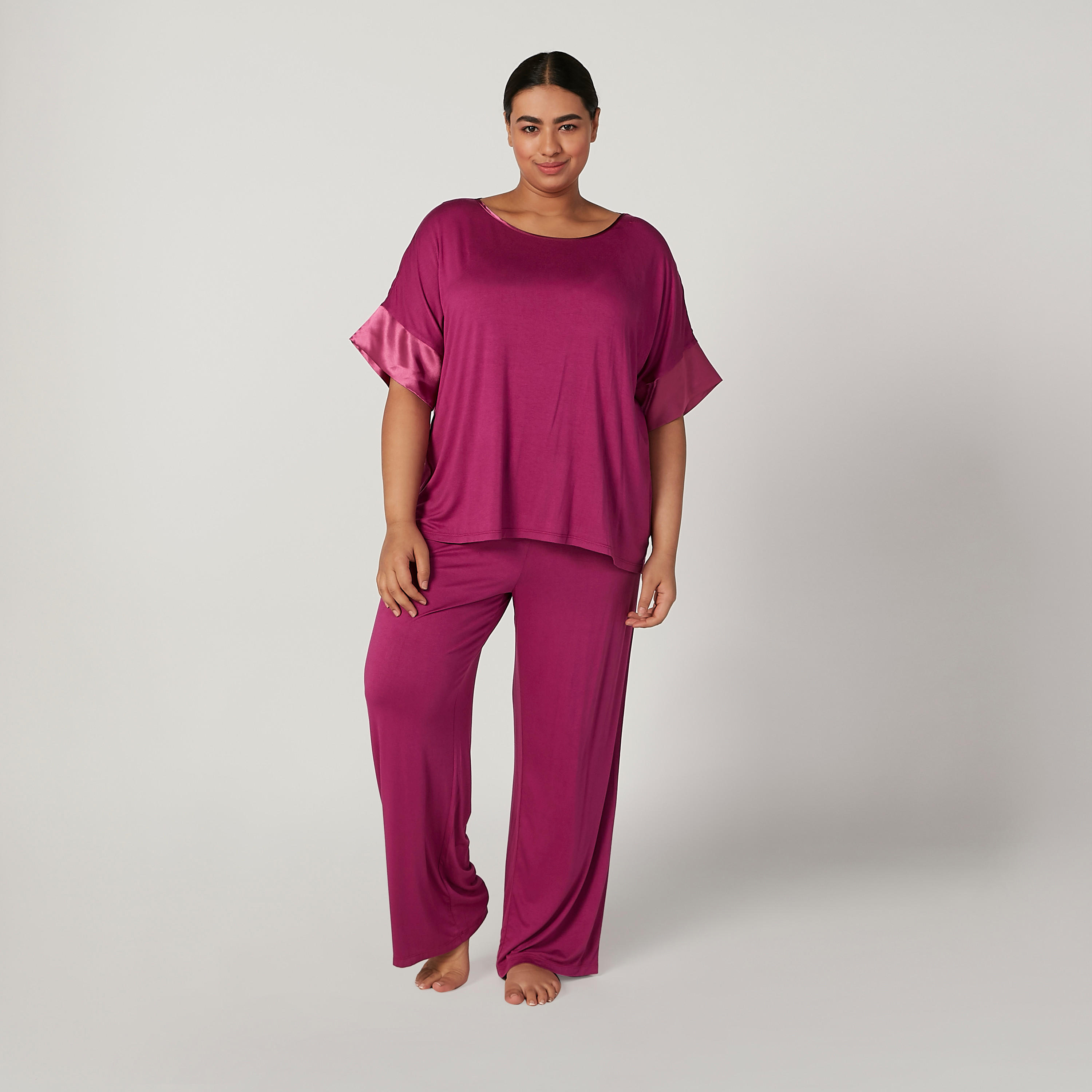 Plain Boat Neck Top and Full Length Pyjama Set-women-clothing-nightwear-pyjamas-longsets-image-1