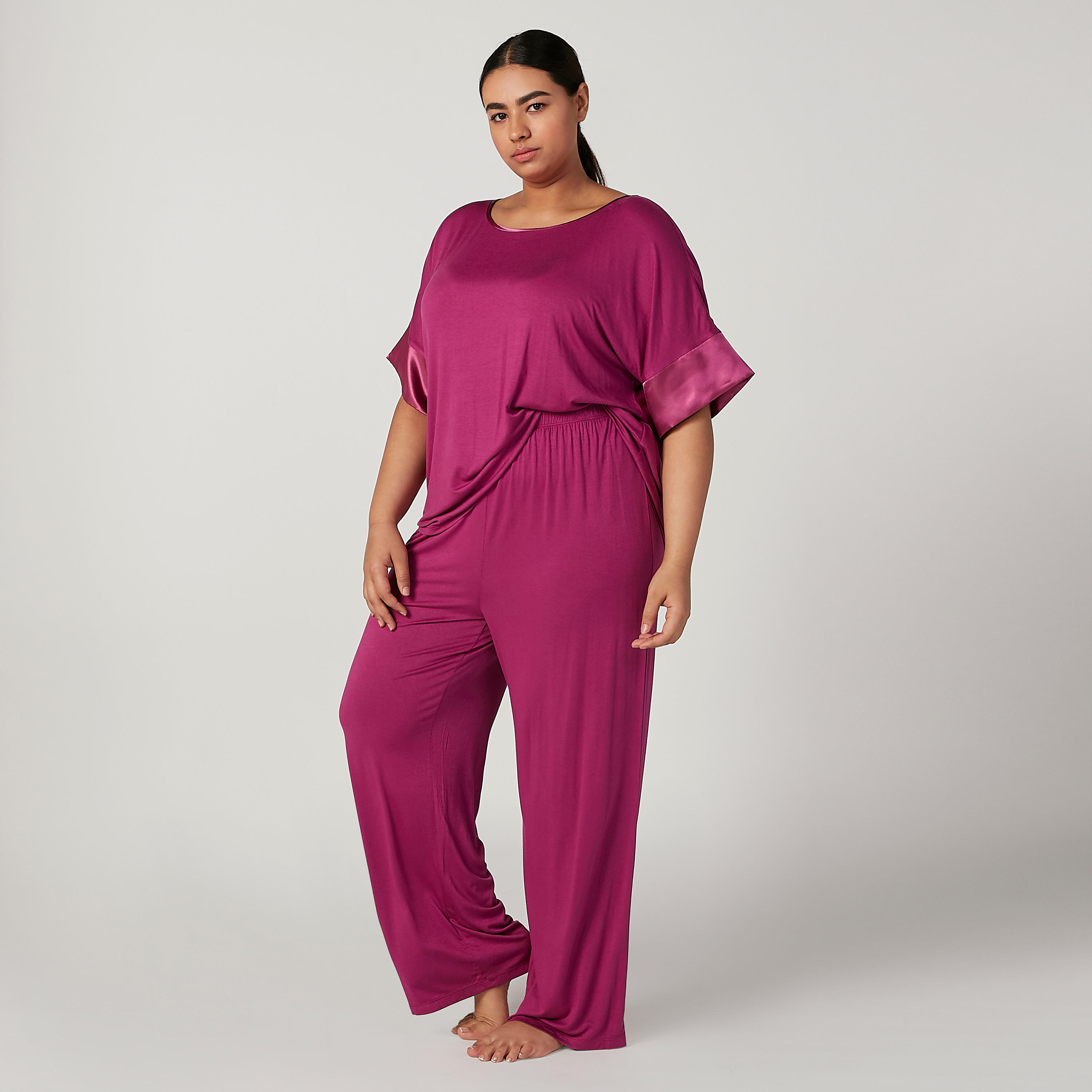 Plain Boat Neck Top and Full Length Pyjama Set-women-clothing-nightwear-pyjamas-longsets-image-2
