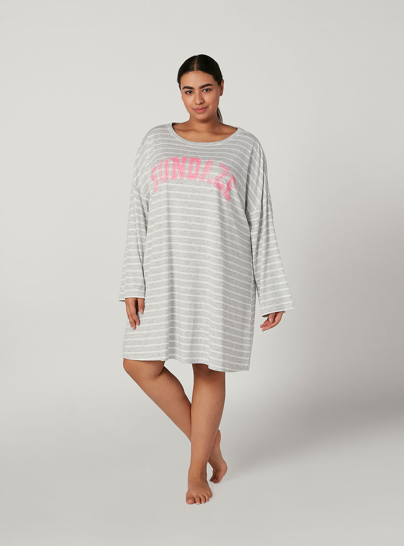 قميص نوم بياقة قارب وأكمام طويلة وطبعات-women-clothing-nightwear-nighties-image-2