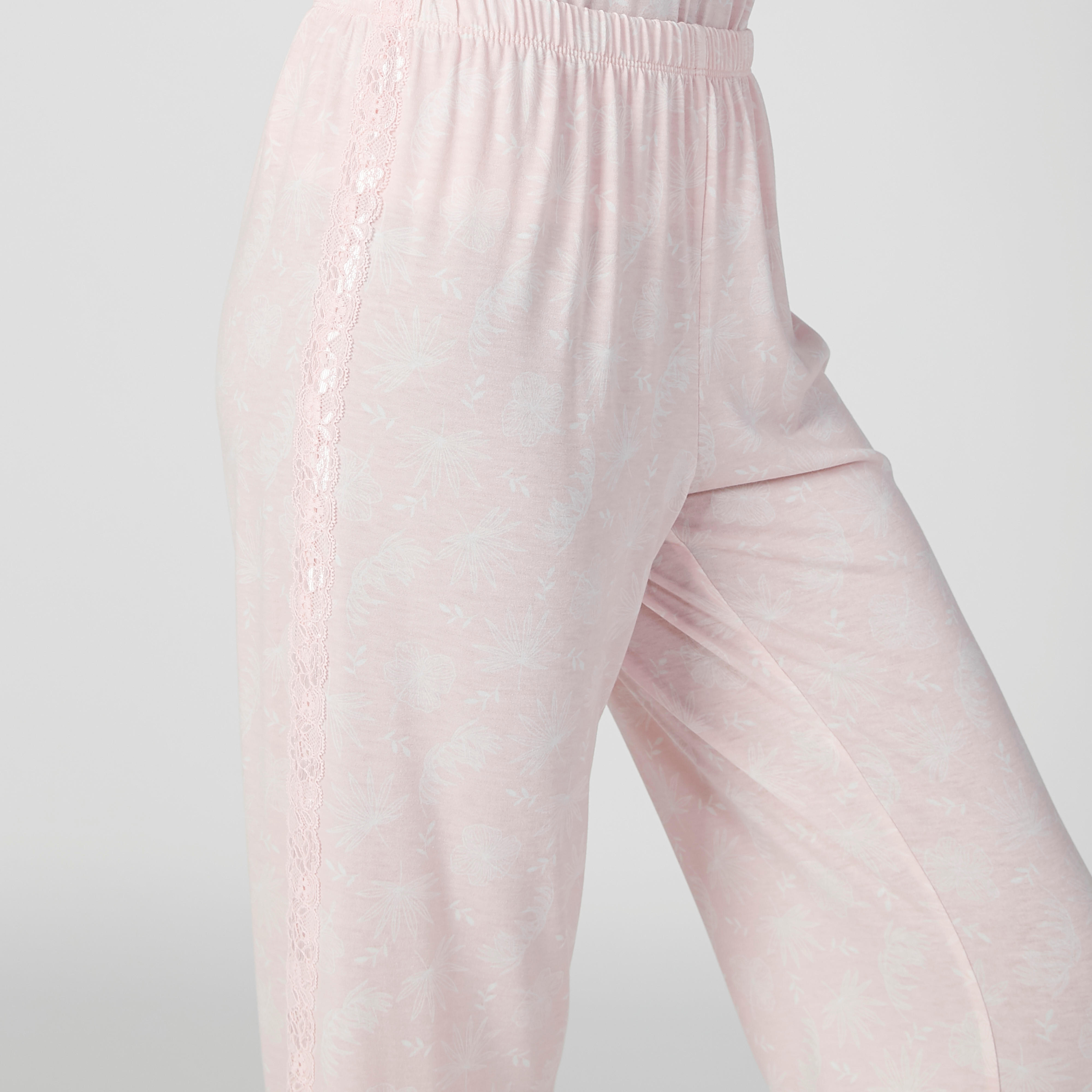 طقم بنطلون بيجاما وبلوزة دون أكمام بياقة V وتفاصيل دانتيل-women-clothing-nightwear-pyjamas-longsets-image-3