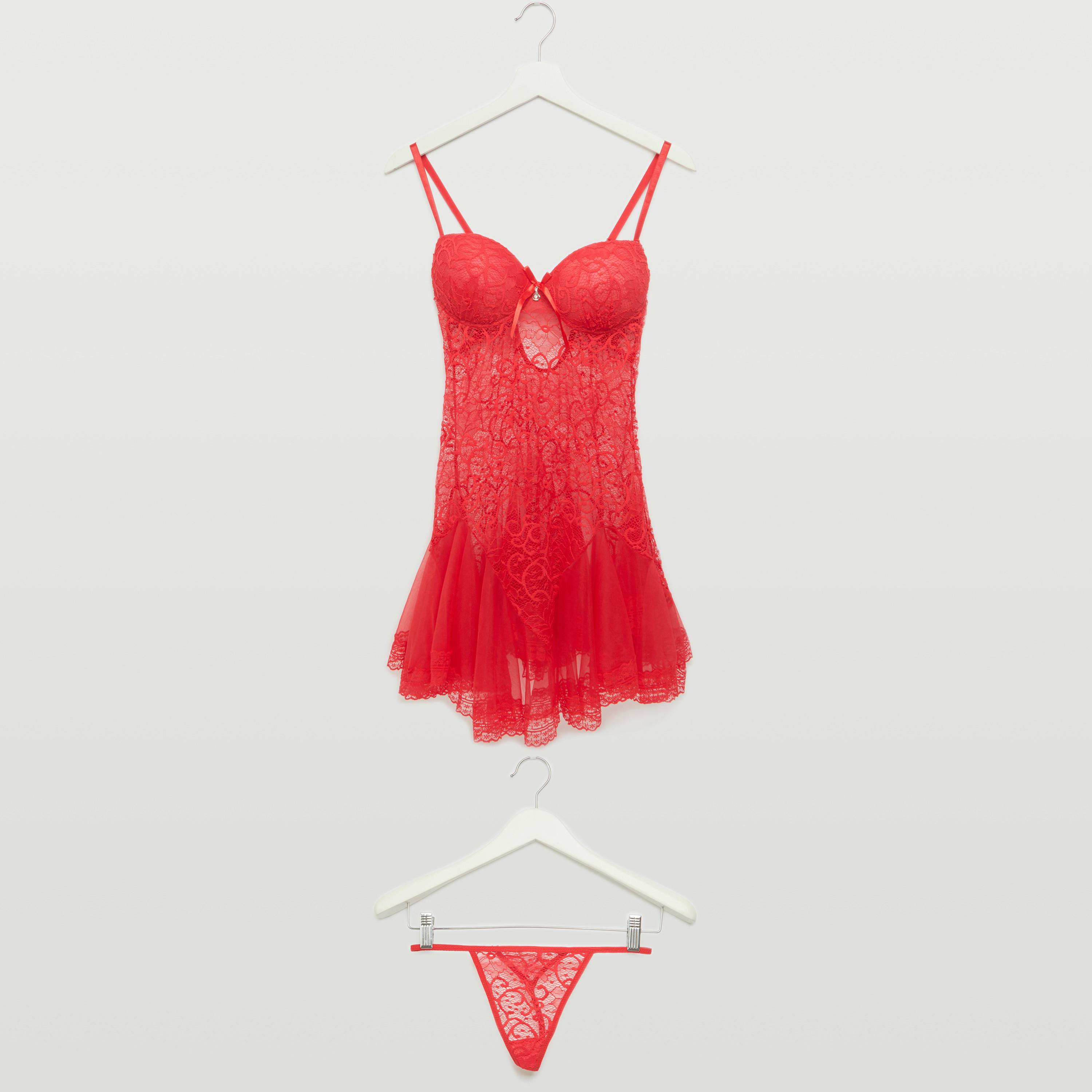 Lace Padded Night Dress with Thongs-women-clothing-lingerie-babydollsandbodysuits-image-1