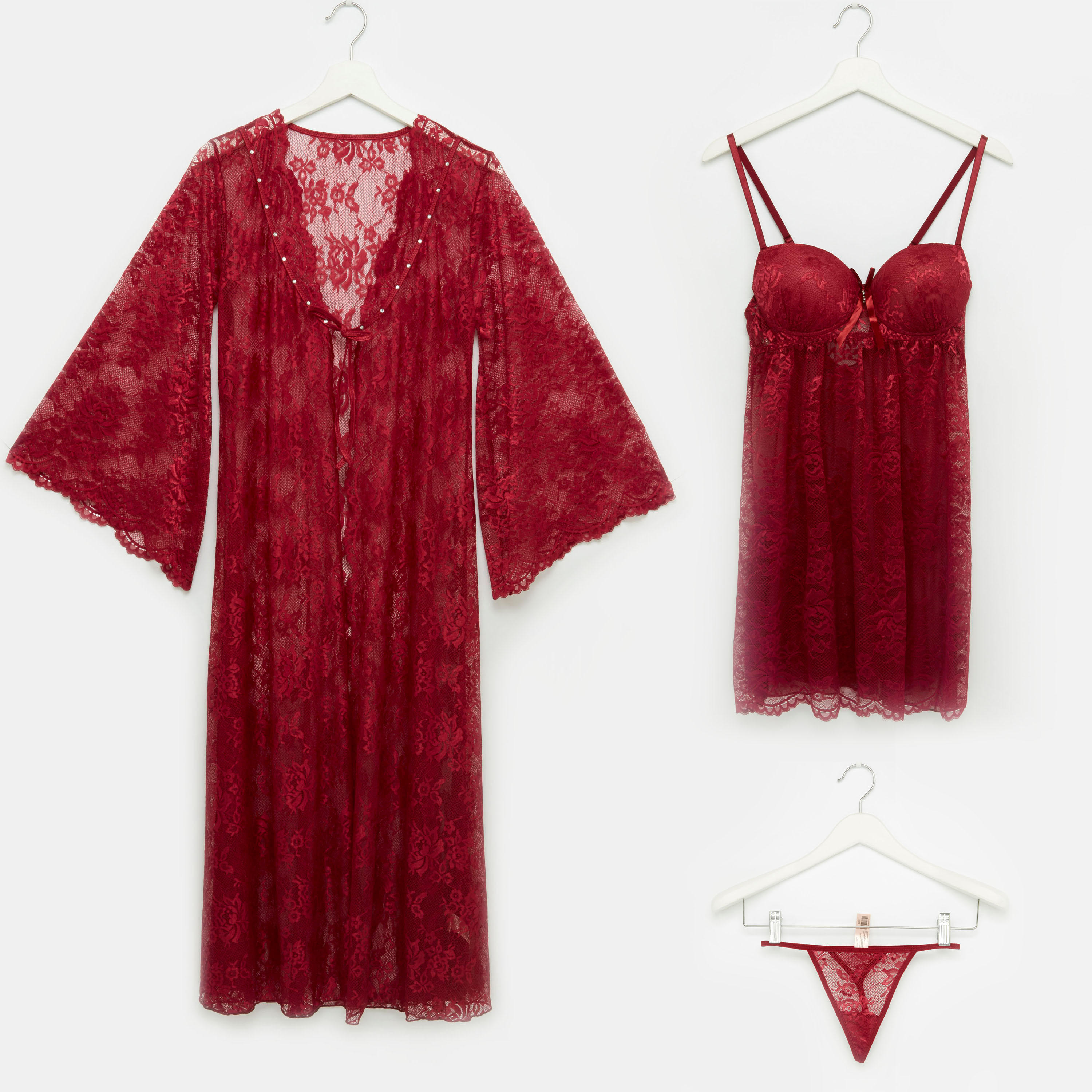 طقم ملابس نوم دانتيل من 3 قطع-women-clothing-nightwear-pyjamas-longsets-image-8