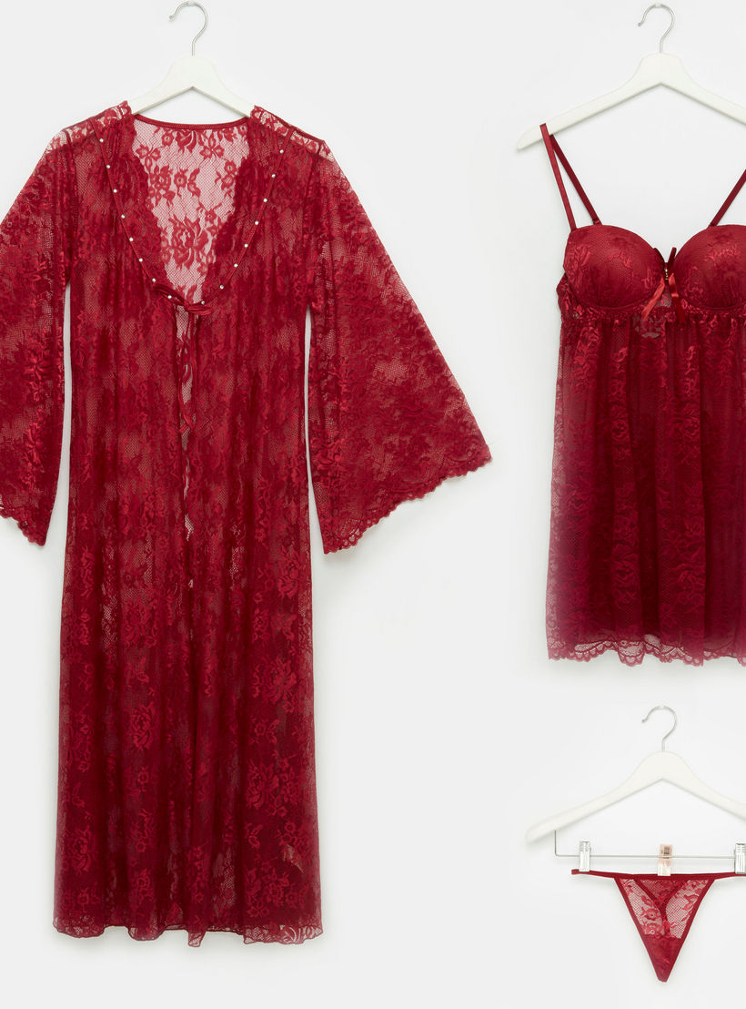 طقم ملابس نوم دانتيل من 3 قطع-women-clothing-nightwear-pyjamas-longsets-image-8