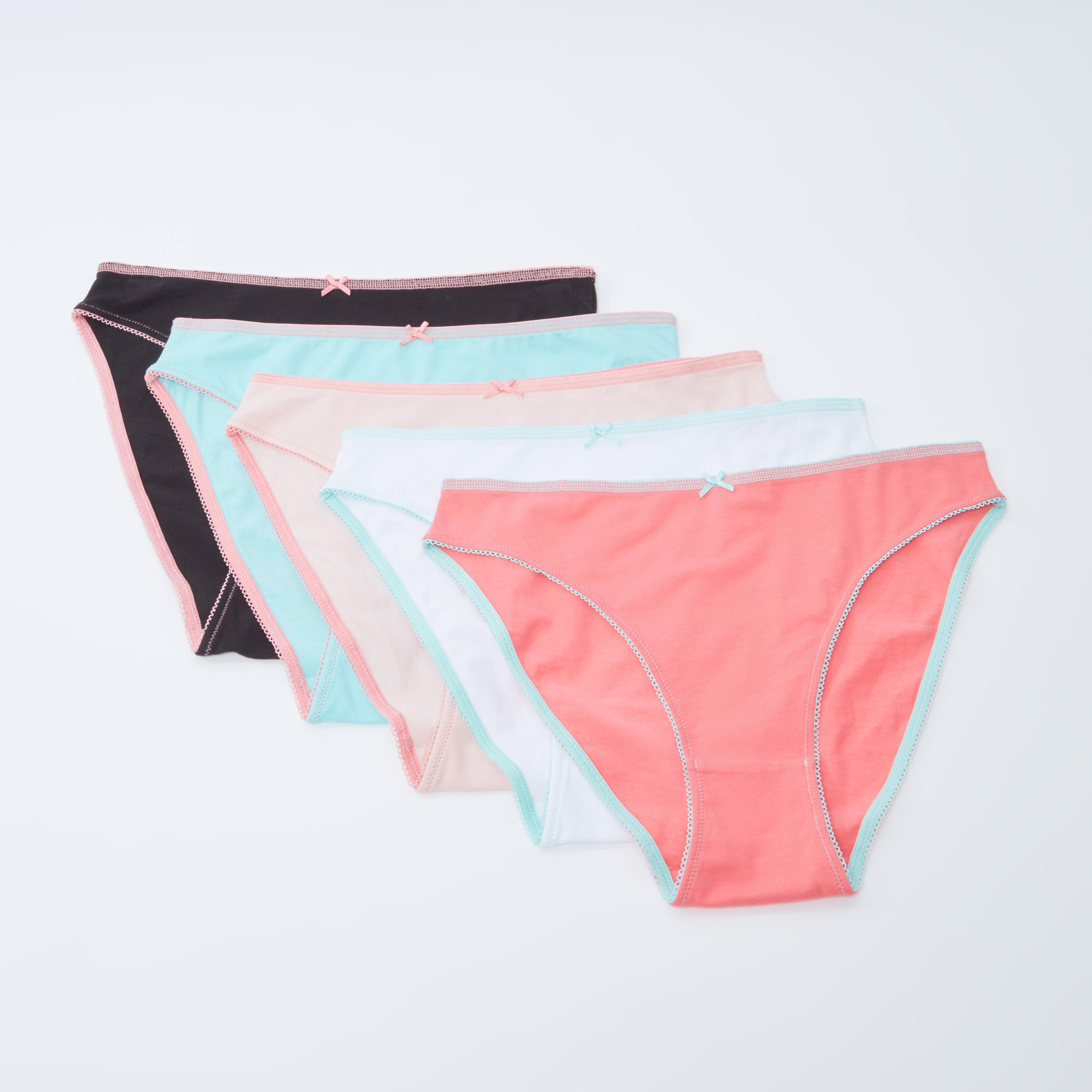 سراويل داخلية مرتفعة سادة بتفاصيل دانتيل - طقم من 5 قطع-women-clothing-lingerie-panties-image-1