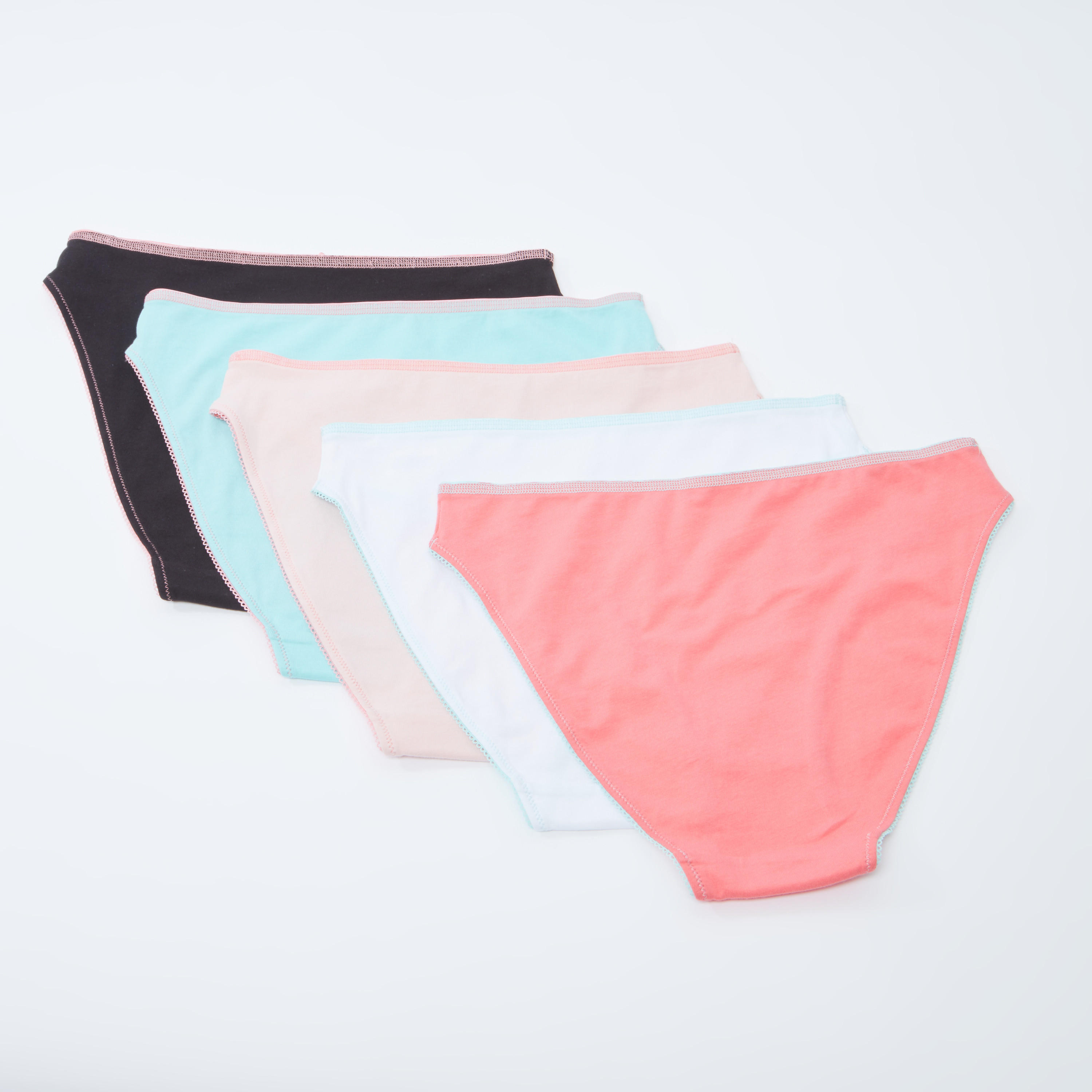 سراويل داخلية مرتفعة سادة بتفاصيل دانتيل - طقم من 5 قطع-women-clothing-lingerie-panties-image-2