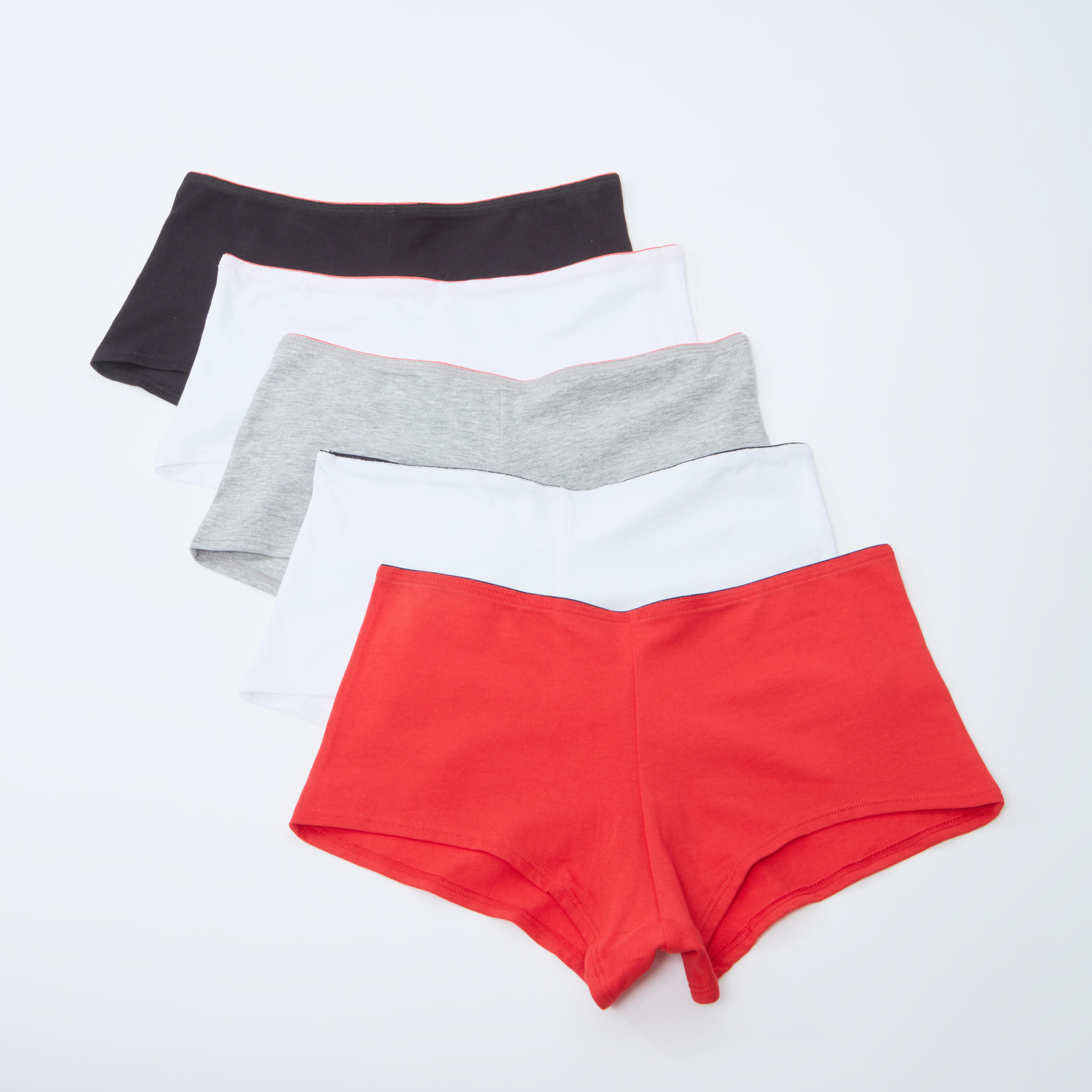 سراويل داخلية بوي شورت سادة بخصر مطّاطي - طقم من 5 قطع-women-clothing-lingerie-panties-image-4