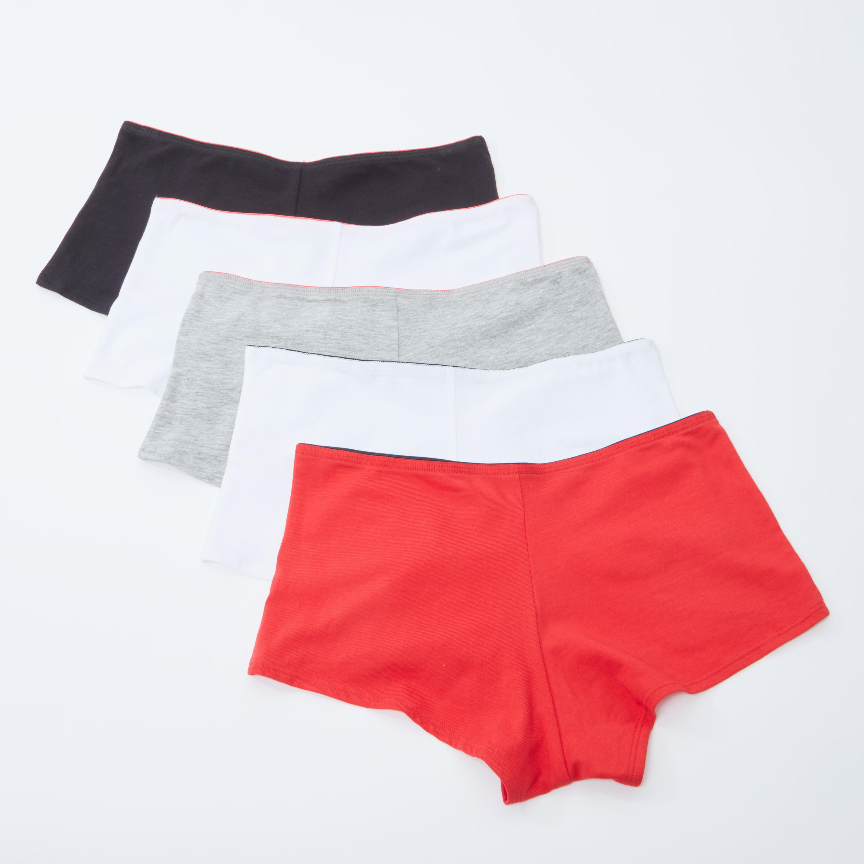 سراويل داخلية بوي شورت سادة بخصر مطّاطي - طقم من 5 قطع-women-clothing-lingerie-panties-image-3