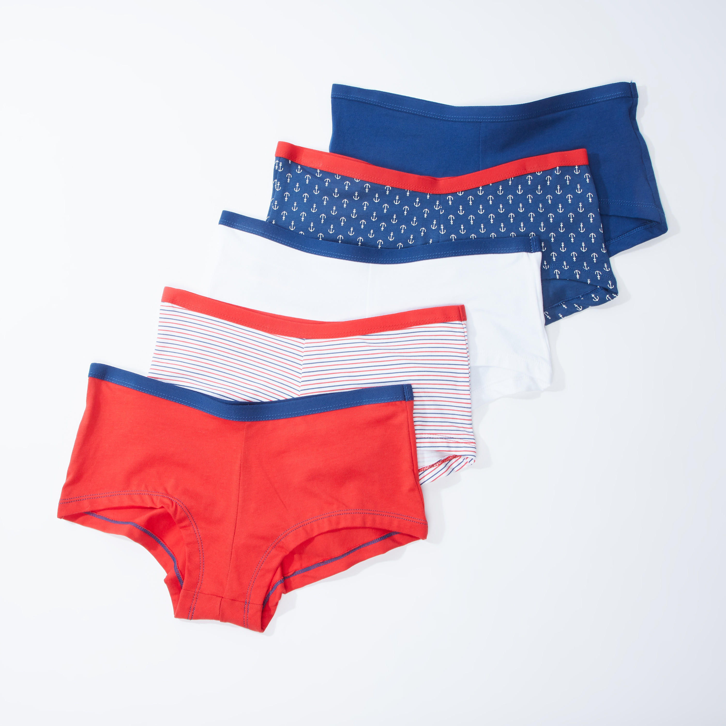 سراويل داخلية بوي شورت متنوعة بخصر مطاطي بألوان متنوعة - طقم من 5 قطع-women-clothing-lingerie-panties-image-1