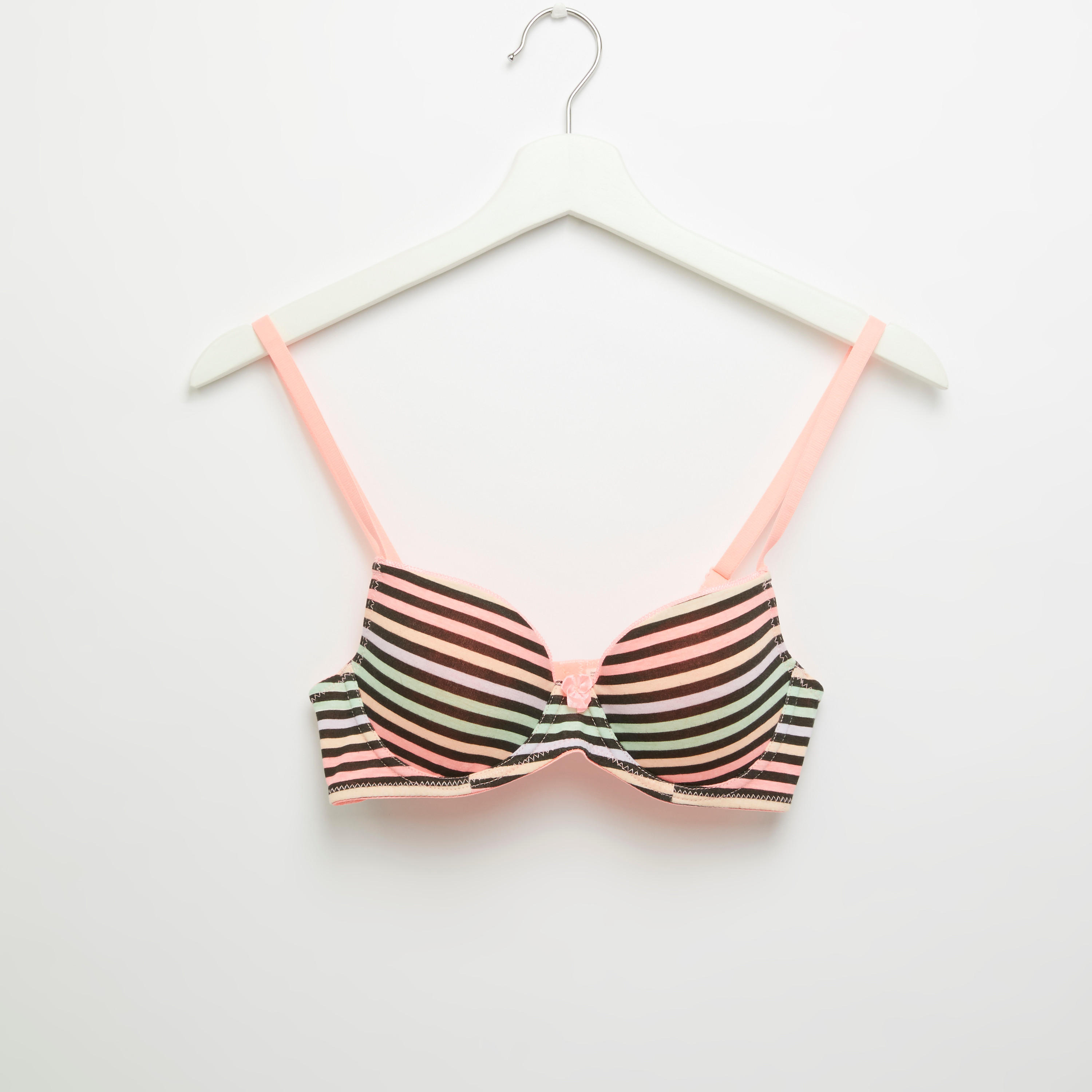 صدرية تيشيرت مبطنة مقلّمة بخطّافة إغلاق-women-clothing-lingerie-bras-image-1