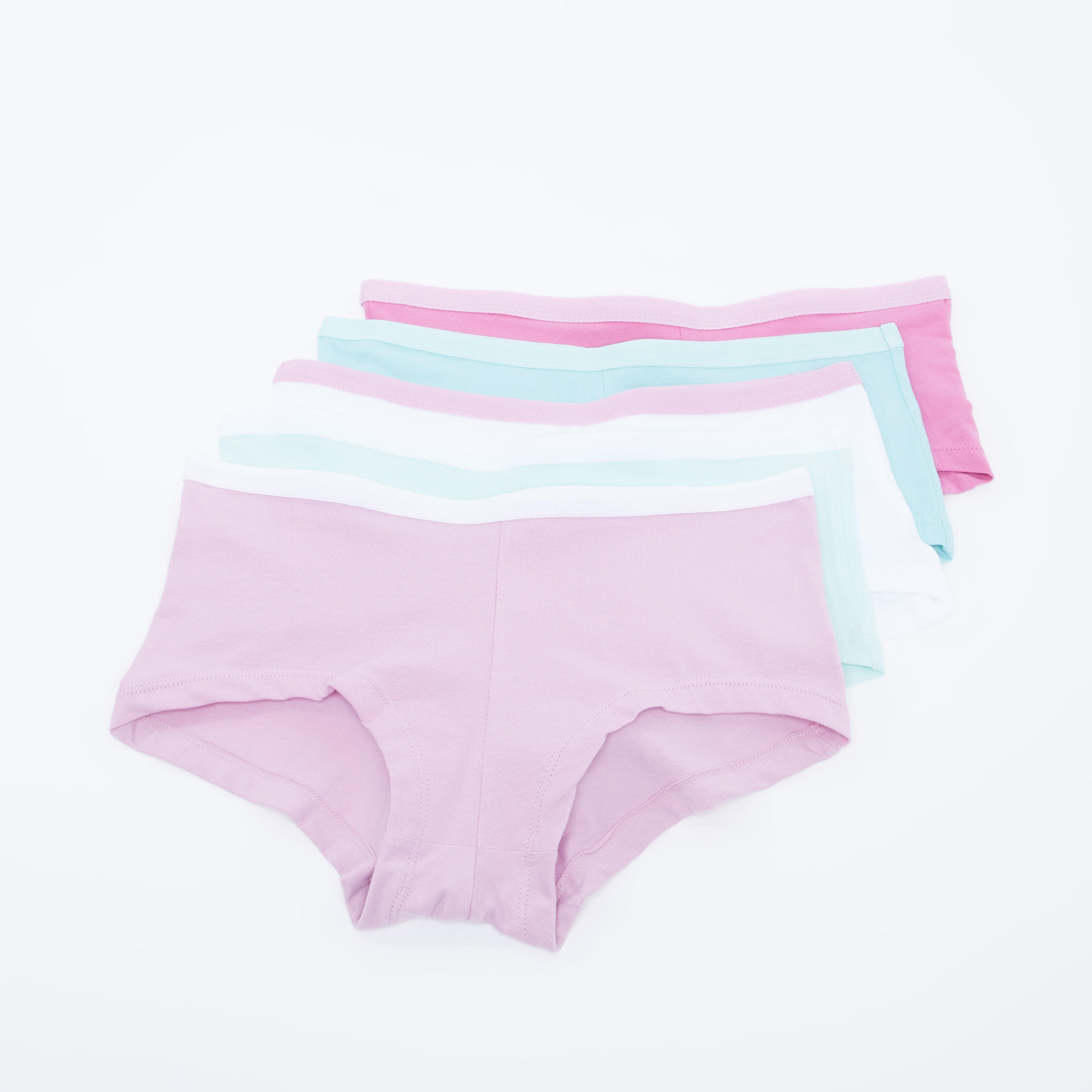 سراويل داخلية بوي شورت سادة بخصر مطّاطي - طقم من 5 قطع-women-clothing-lingerie-panties-image-1