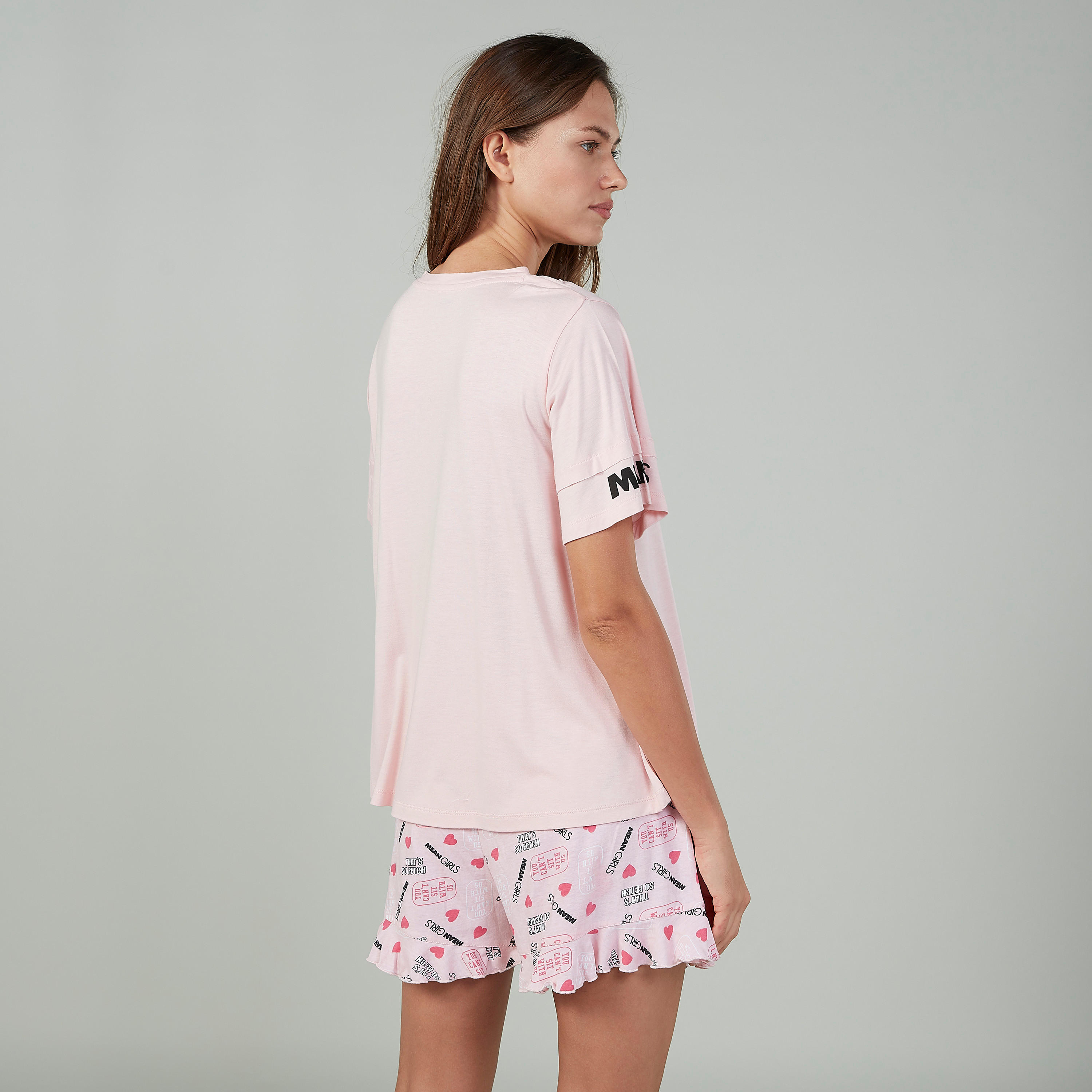 Sustainable Printed Round Neck T-shirt with Shorts-women-clothing-nightwear-pyjamas-longsets-image-4