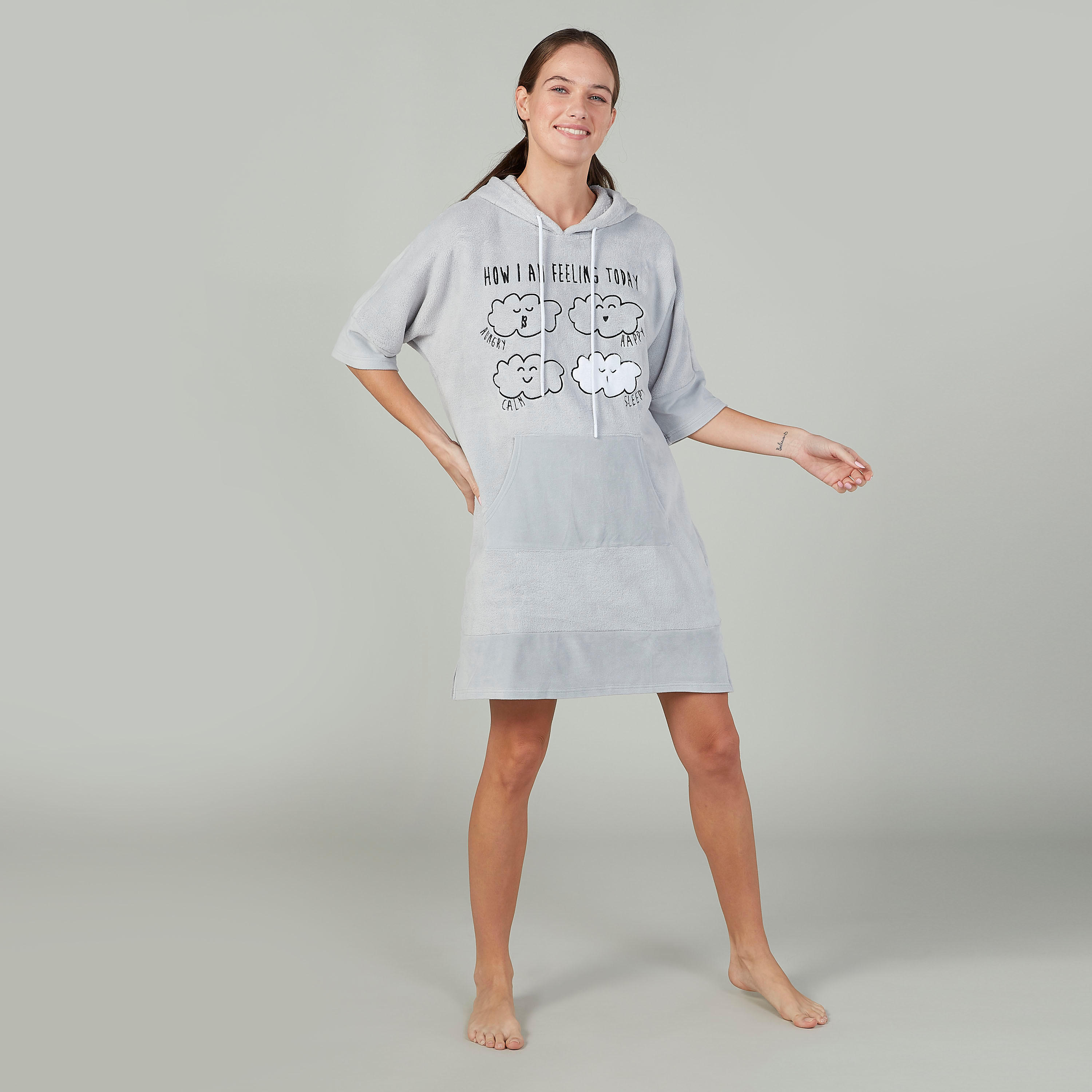 قميص نوم بقبعة وأكمام 3/4 وطبعات-women-clothing-nightwear-nighties-image-1