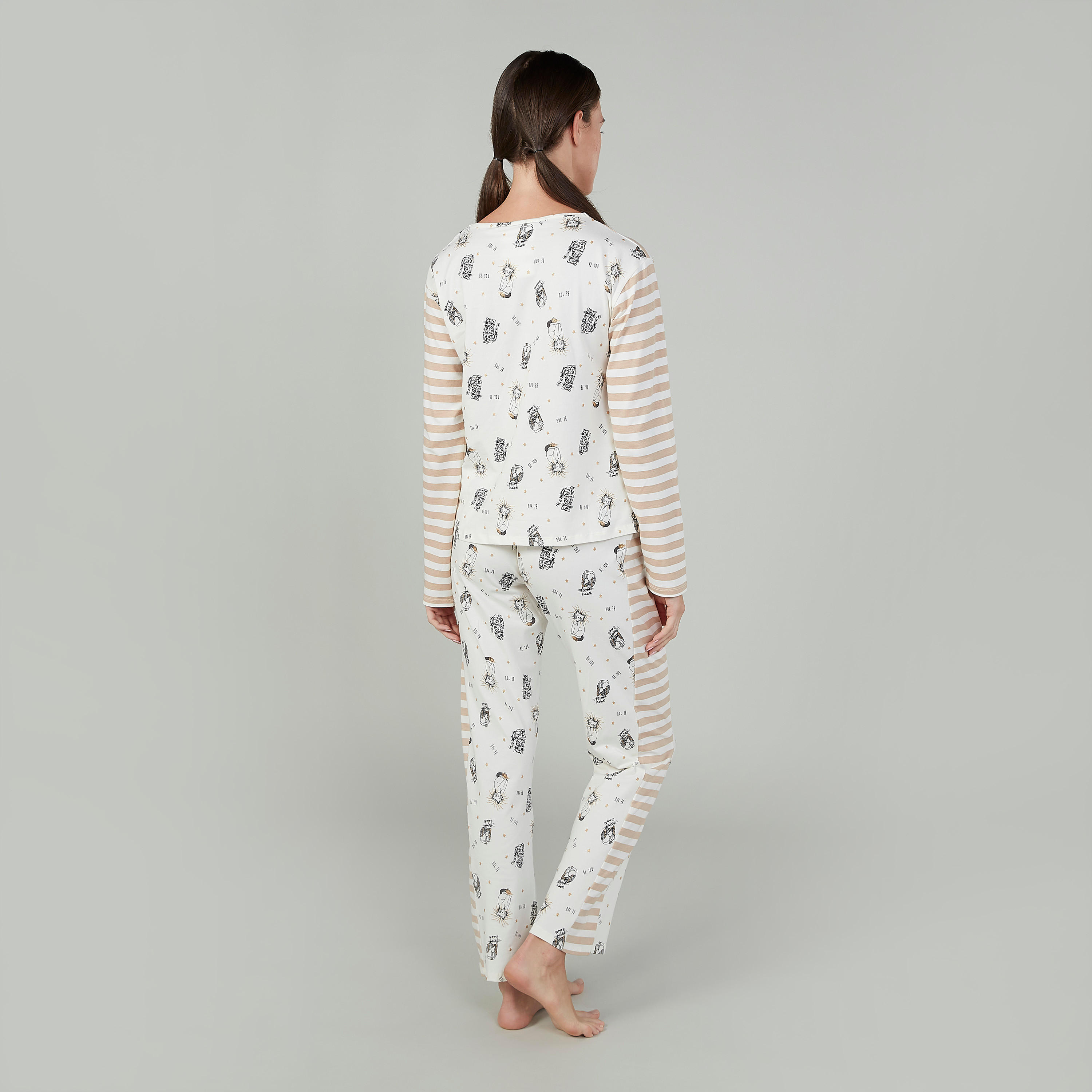 طقم مستدام من بنطلون بيجاما طويل وتيشيرت بأكمام طويلة وطبعات -women-clothing-nightwear-pyjamas-longsets-image-2
