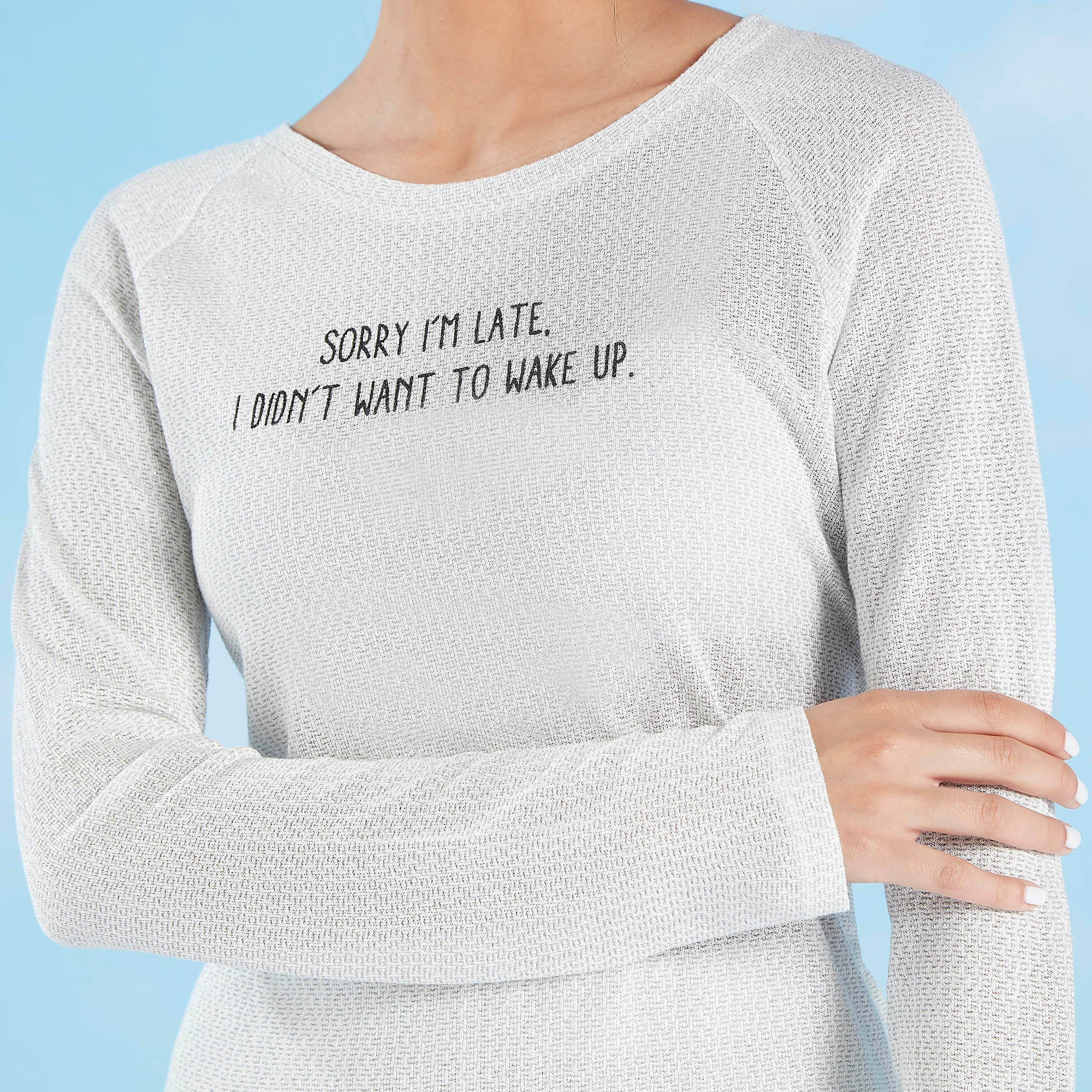تيشيرت مستدام سليم بياقة ضيّقة وطبعات سمايلي وورلد-women-clothing-nightwear-pyjamas-longsets-image-4