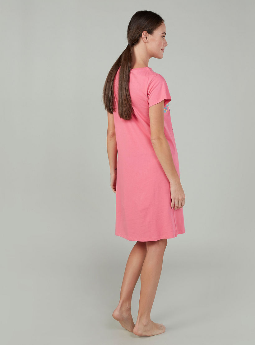 قميص نوم بياقة مستديرة وأكمام قصيرة وطبعات - طقم من قطعتين-women-clothing-nightwear-nighties-image-5