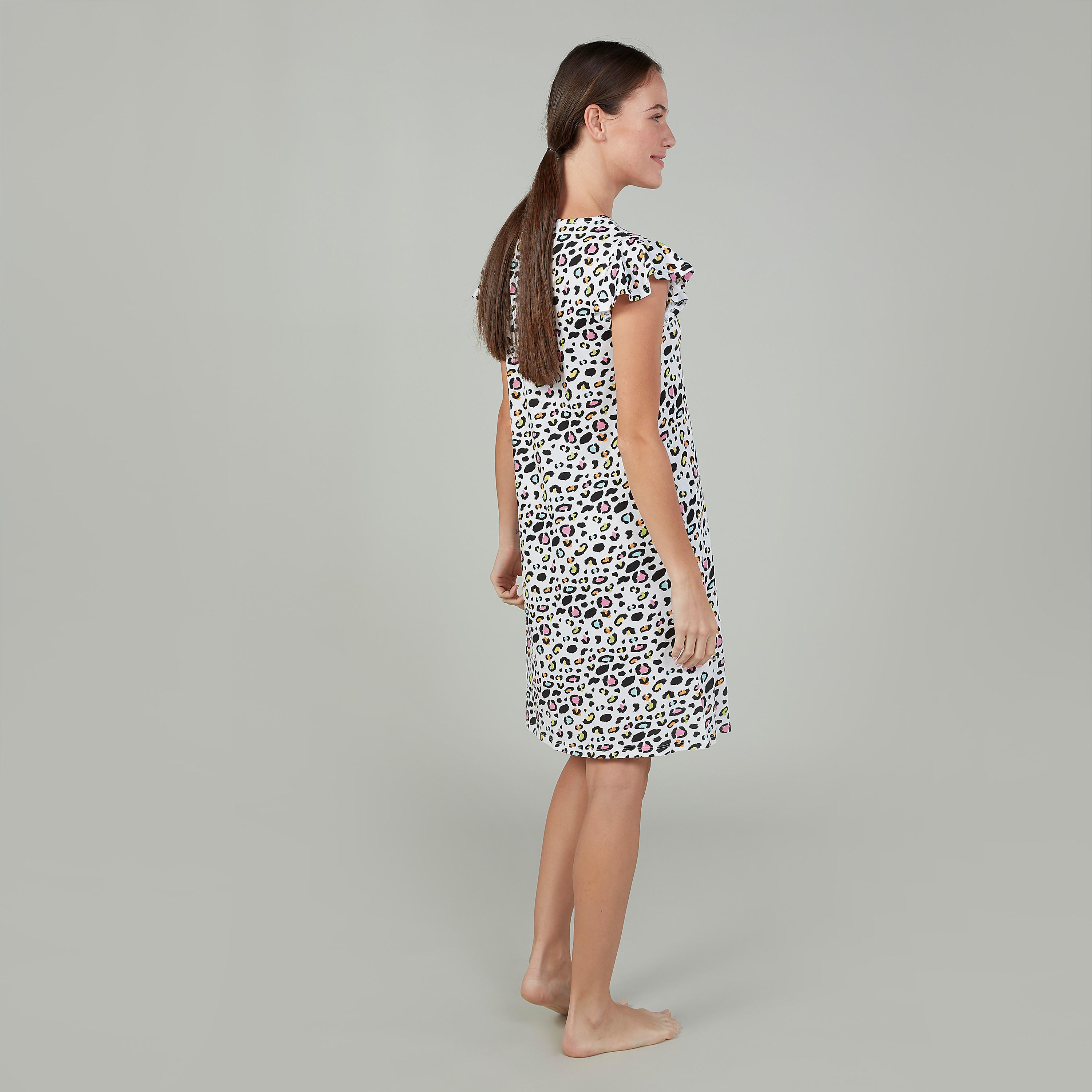 قميص نوم بياقة مستديرة وأكمام كشكش بطبعات- طقم من قطعتين-women-clothing-nightwear-nighties-image-5