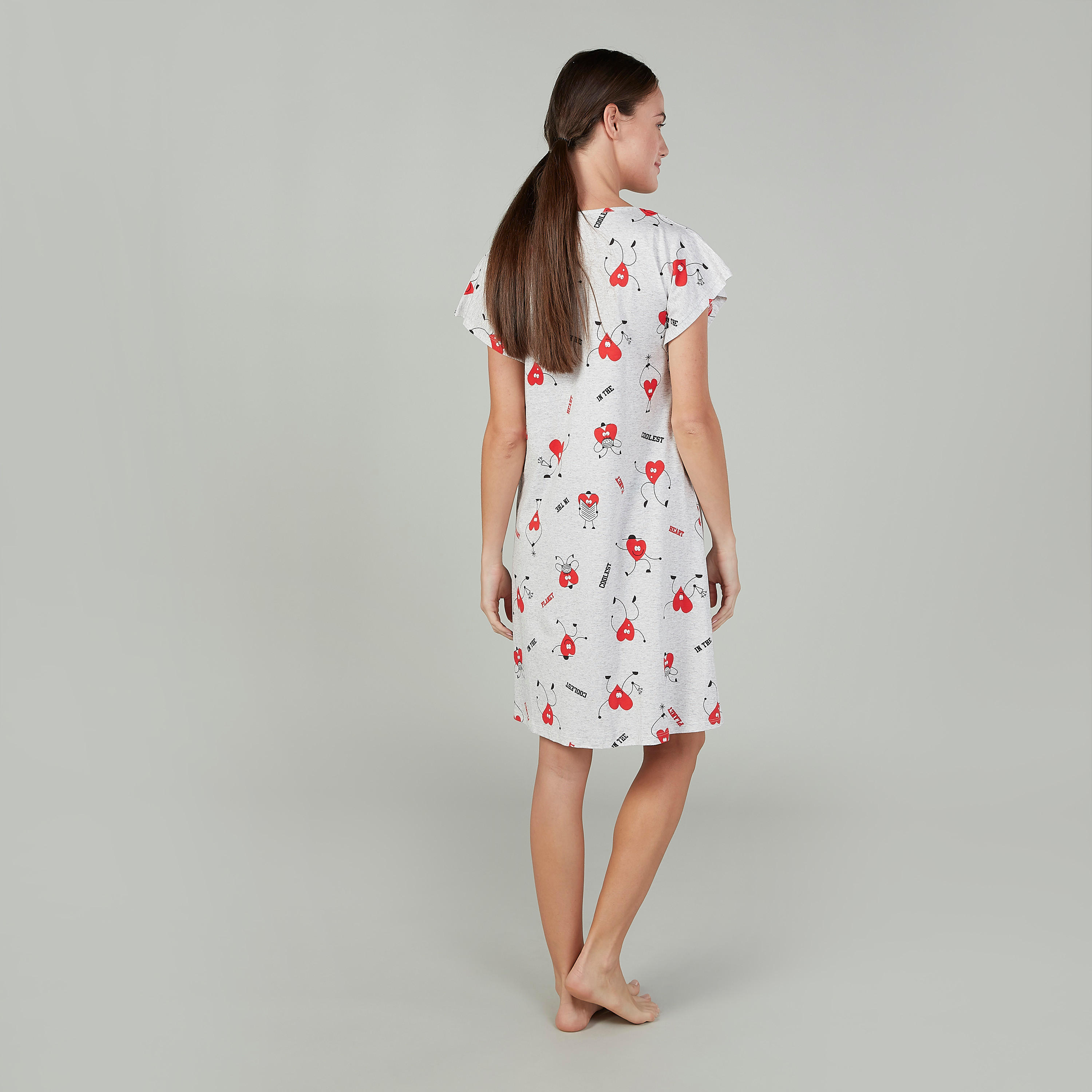 قميص نوم بياقة مستديرة وأكمام متصلة وطبعات - طقم من قطعتين-women-clothing-nightwear-nighties-image-4