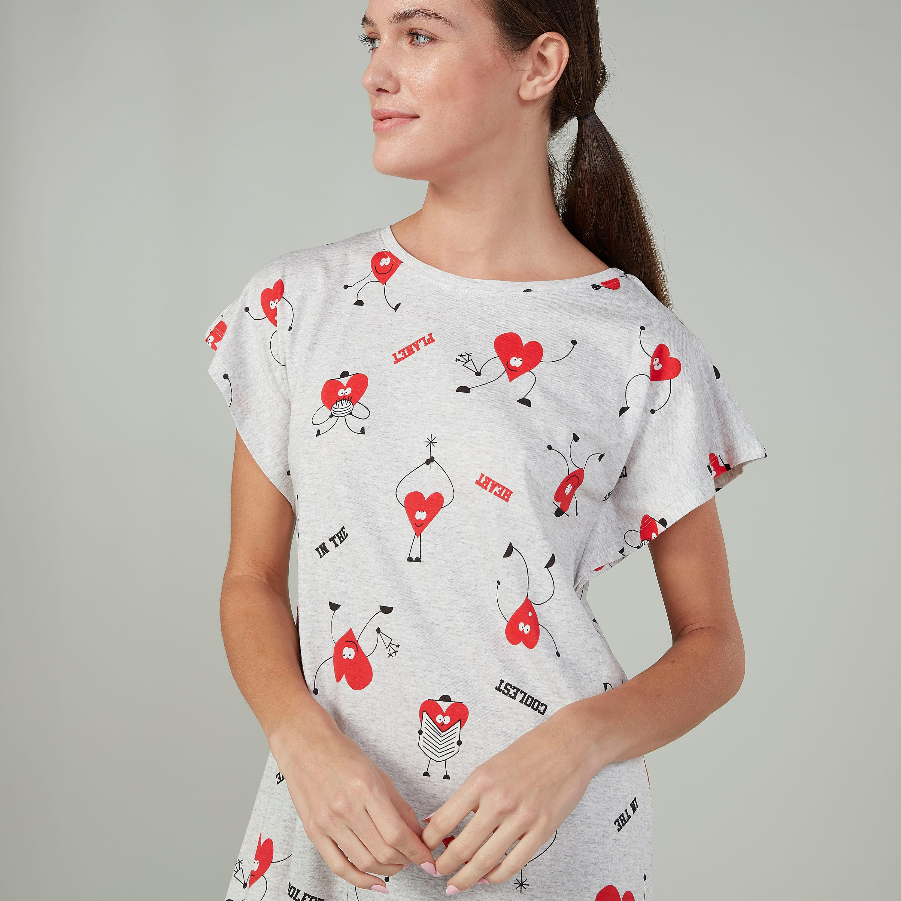 قميص نوم بياقة مستديرة وأكمام متصلة وطبعات - طقم من قطعتين-women-clothing-nightwear-nighties-image-6