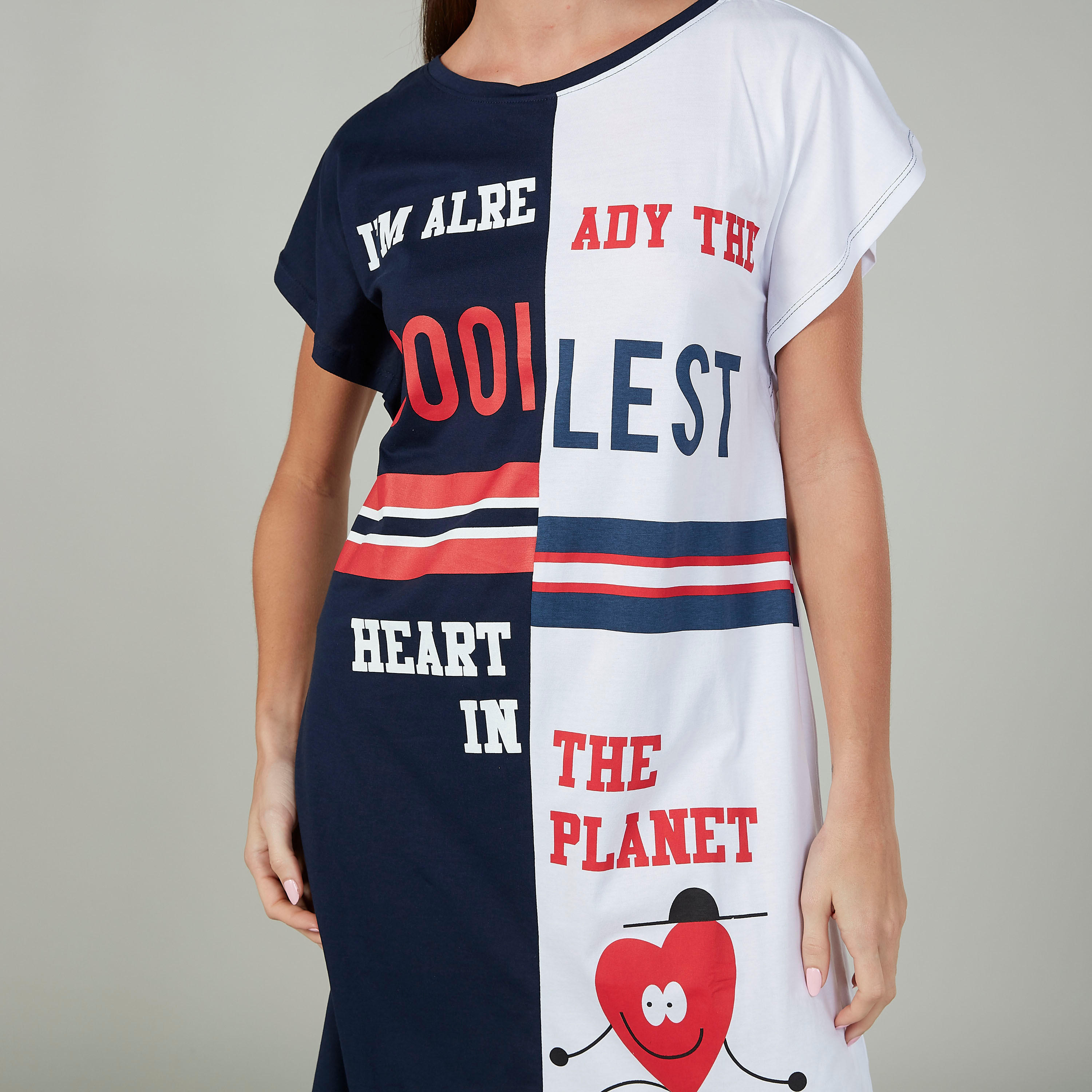 قميص نوم بياقة مستديرة وأكمام متصلة وطبعات - طقم من قطعتين-women-clothing-nightwear-nighties-image-7
