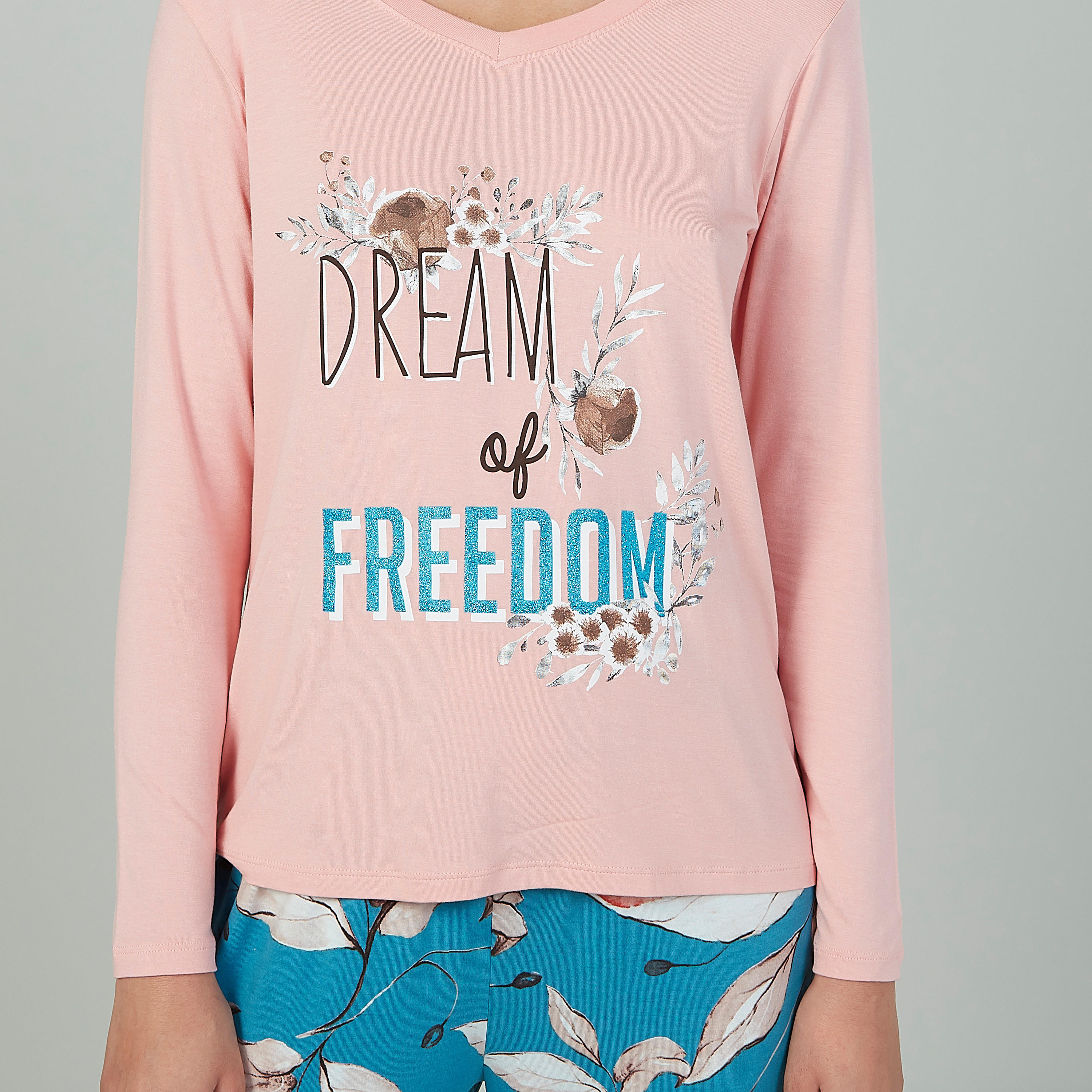 Printed Round Neck T-shirt and Full Length Pyjama Set-women-clothing-nightwear-pyjamas-longsets-image-3