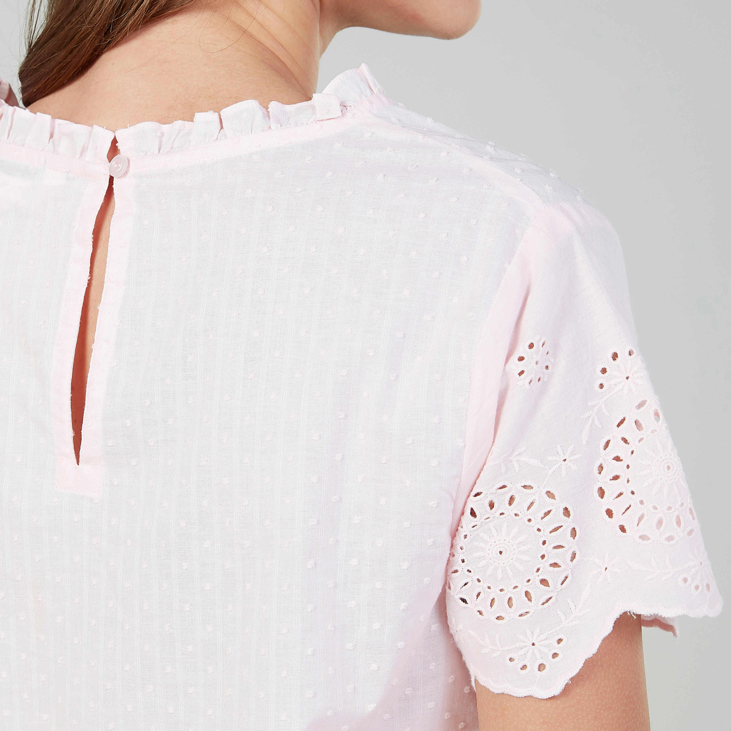بلوزة بياقة مستديرة  وتفاصيل شيفلي وبنطلون 3/4-women-clothing-nightwear-pyjamas-longsets-image-3