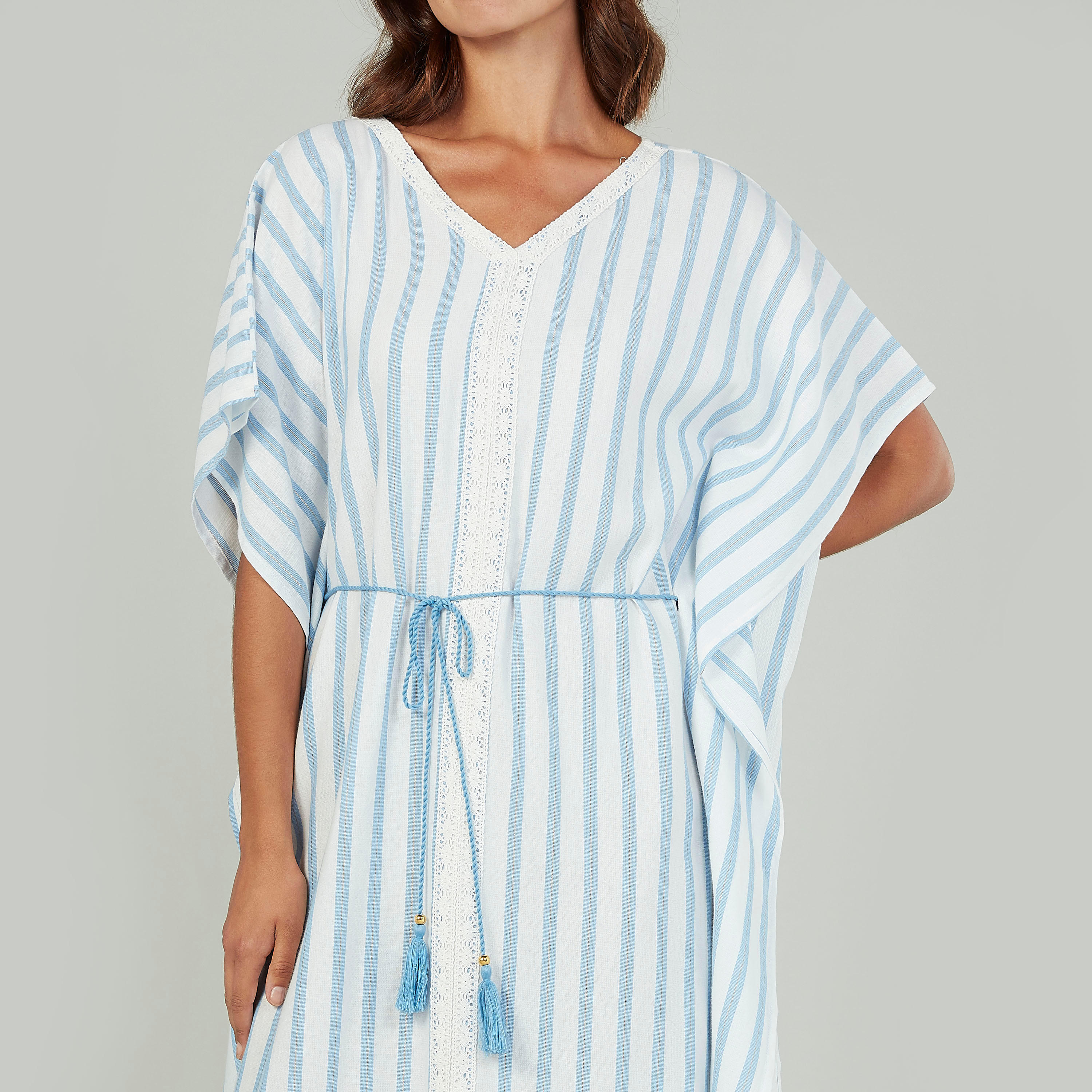 قميص نوم مخطط بياقة V وطبعات وأربطة-women-clothing-nightwear-nighties-image-2