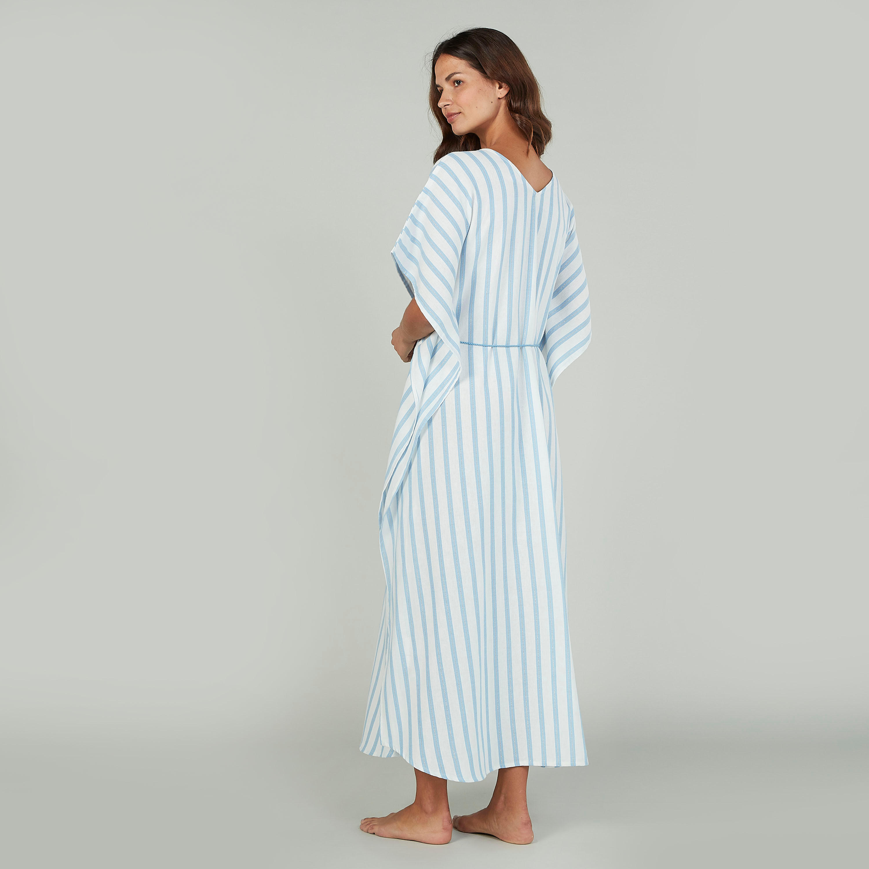 قميص نوم مخطط بياقة V وطبعات وأربطة-women-clothing-nightwear-nighties-image-4