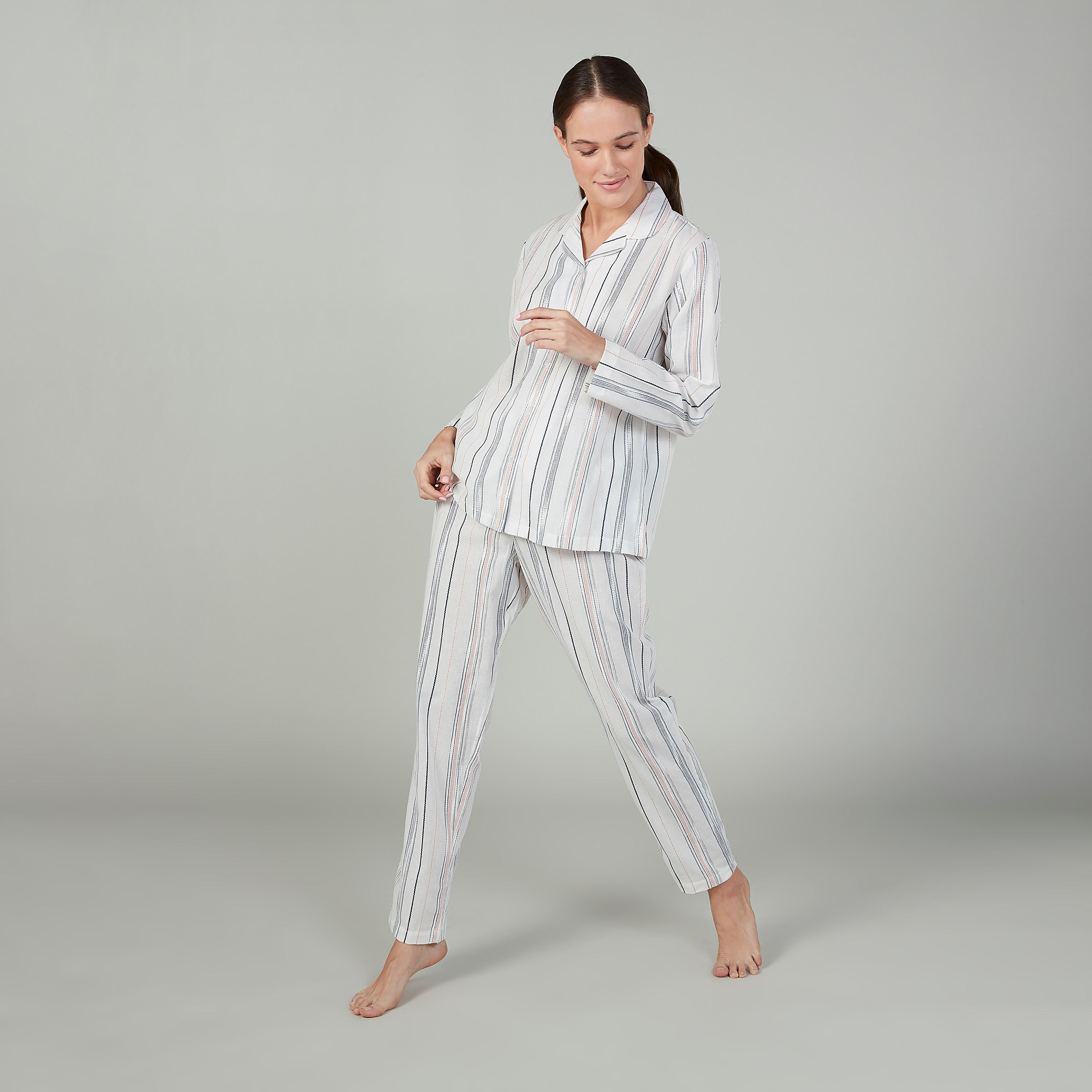 طقم بنطلون بيجاما طويل وقميص مقلم بأكمام طويلة-women-clothing-nightwear-pyjamas-longsets-image-3