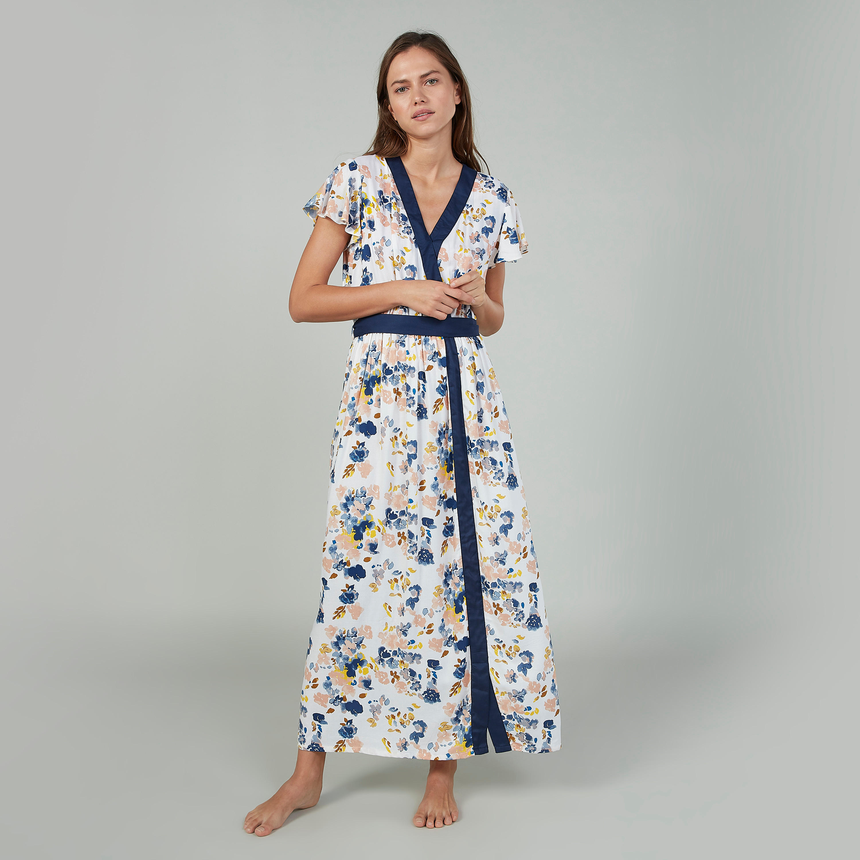 Printed Sleep Dress with V-neck and Tie Ups-women-clothing-nightwear-nighties-image-1