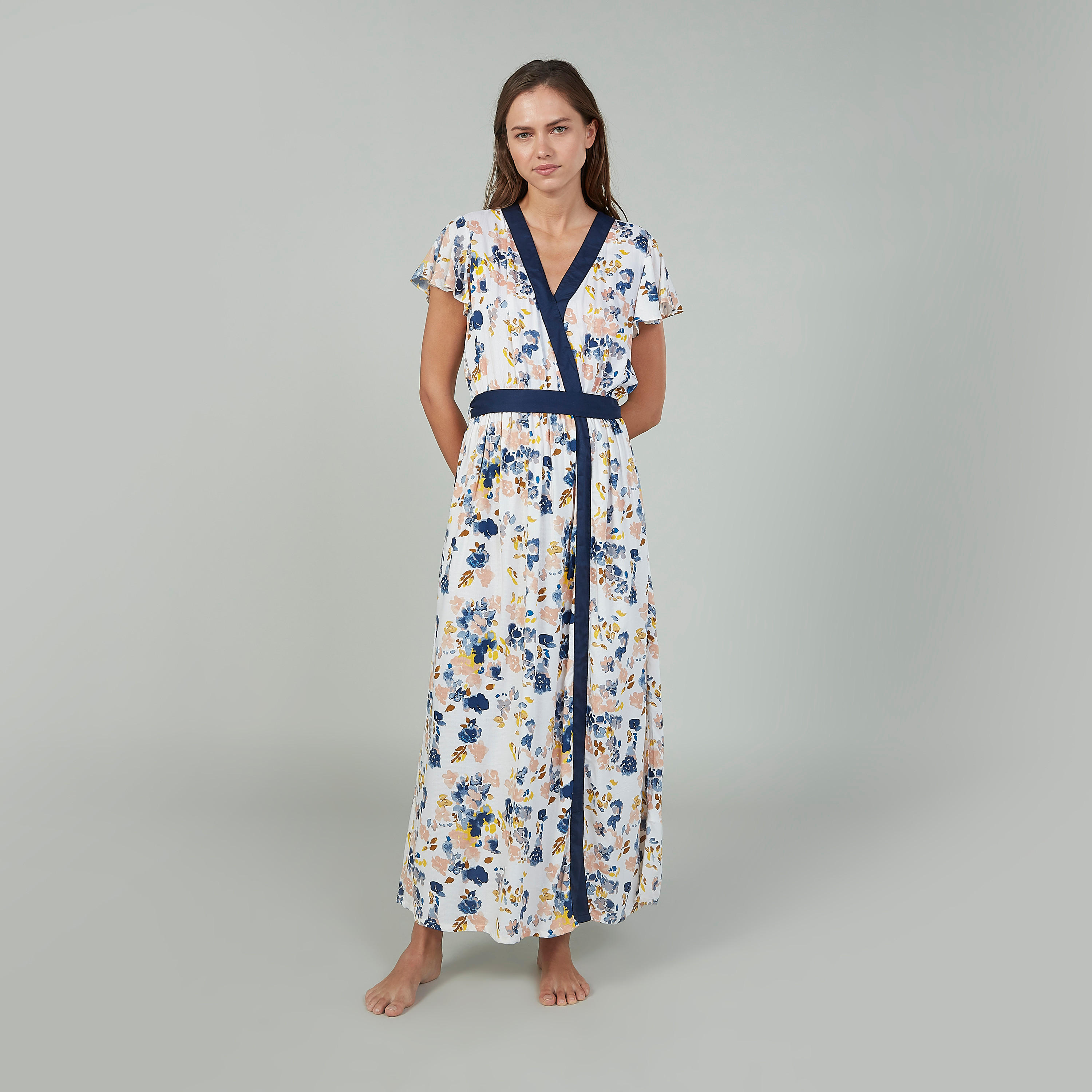 Printed Sleep Dress with V-neck and Tie Ups-women-clothing-nightwear-nighties-image-2