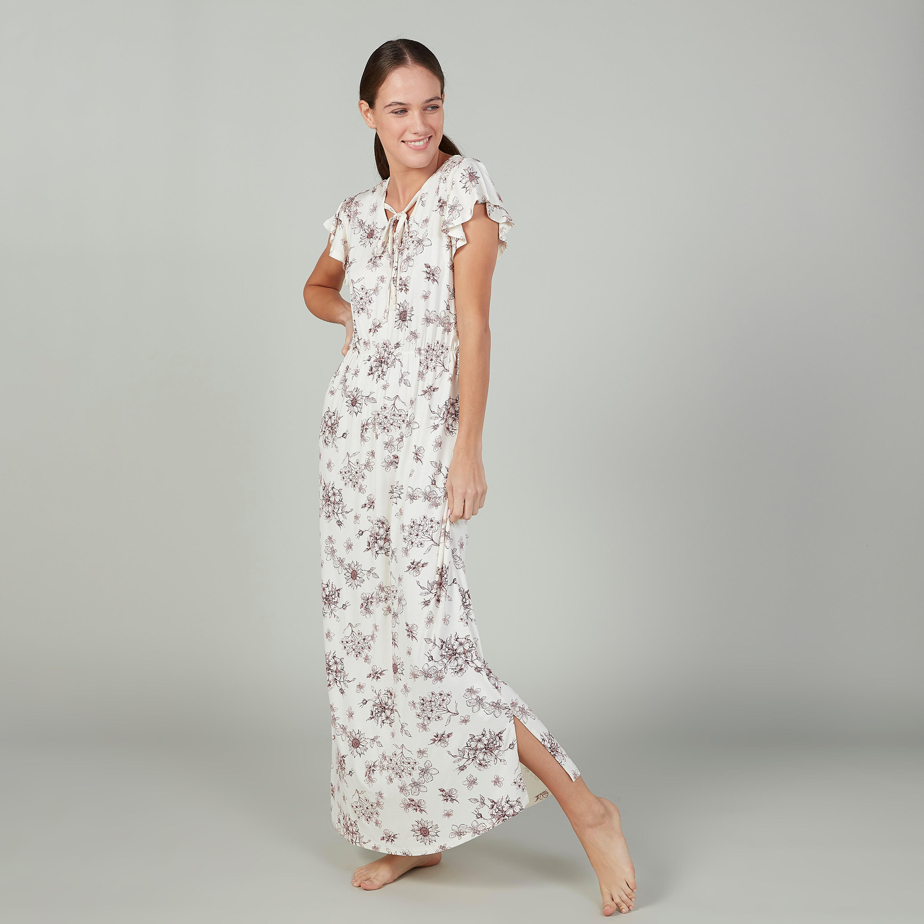 فستان طويل بياقة V وأكمام كاب وطبعات-women-clothing-nightwear-nighties-image-3