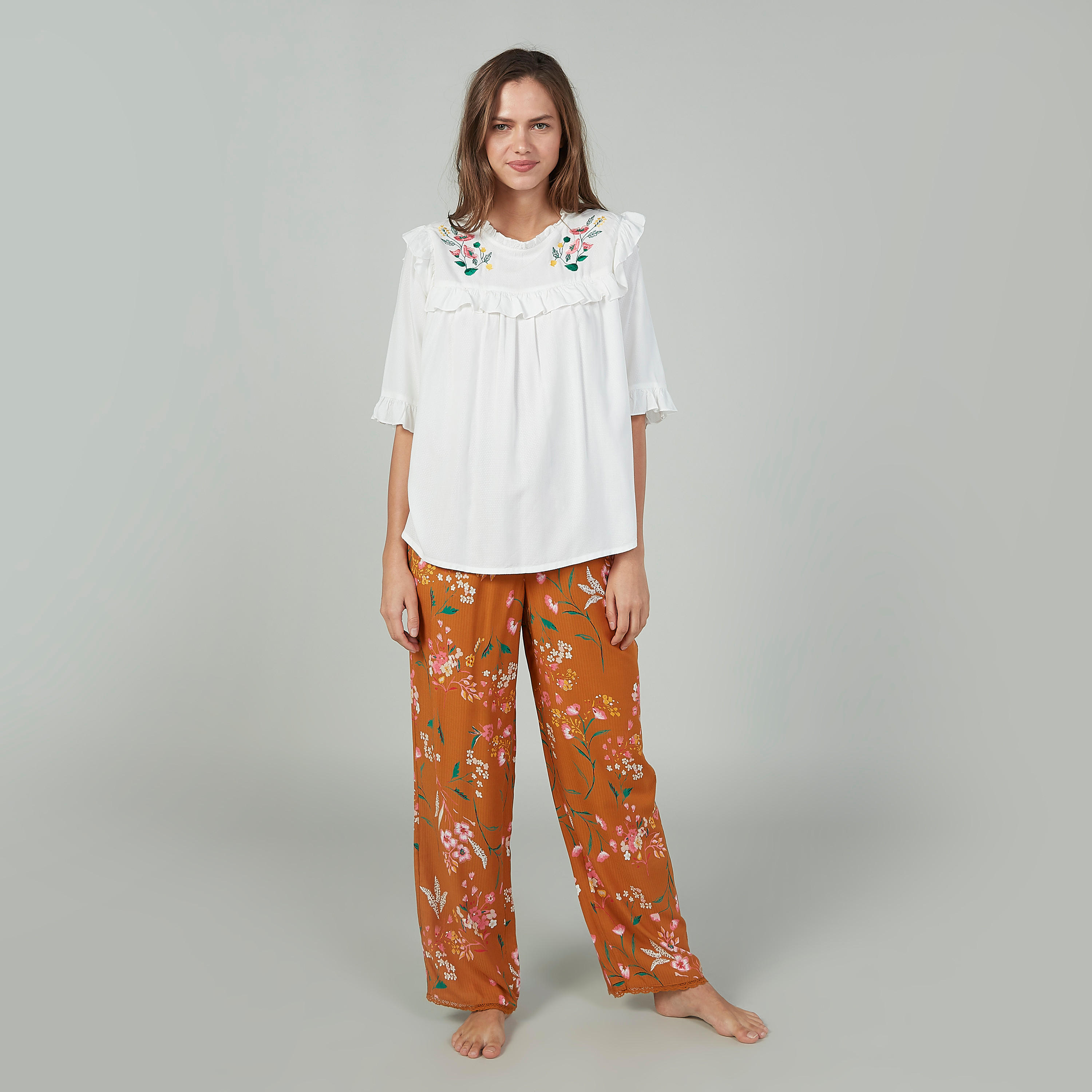 Printed Round Neck Top and Full Length Pyjama Set-women-clothing-nightwear-pyjamas-longsets-image-1