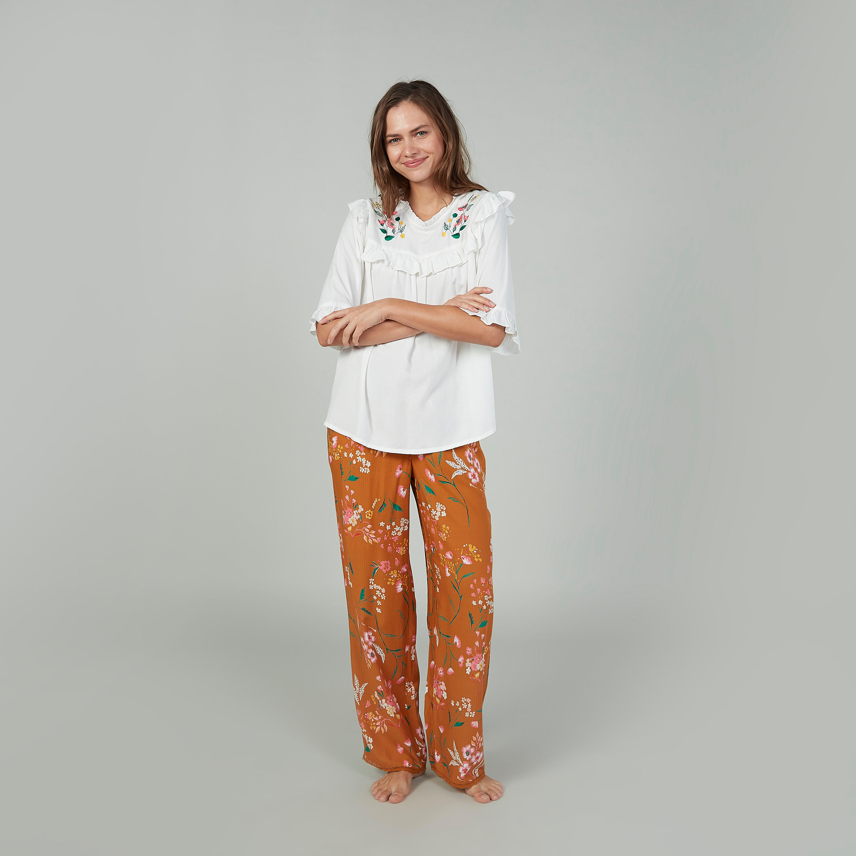 Printed Round Neck Top and Full Length Pyjama Set-women-clothing-nightwear-pyjamas-longsets-image-2