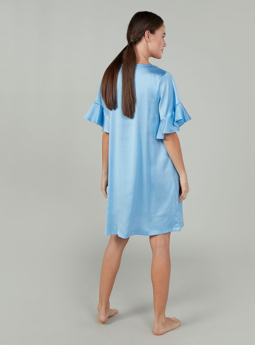 قميص نوم بألوان متنوعة بياقة مستديرة وأكمام كشكش - طقم من قطعتين-women-clothing-nightwear-nighties-image-4
