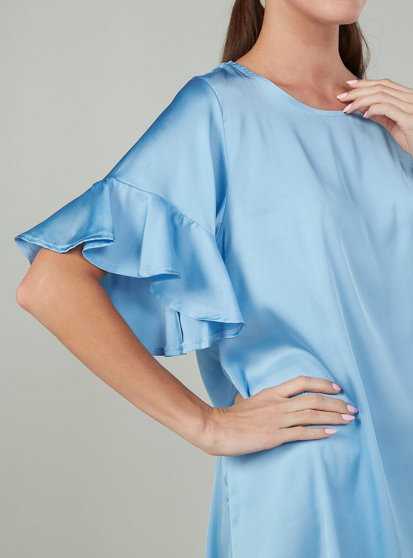 قميص نوم بألوان متنوعة بياقة مستديرة وأكمام كشكش - طقم من قطعتين-women-clothing-nightwear-nighties-image-6