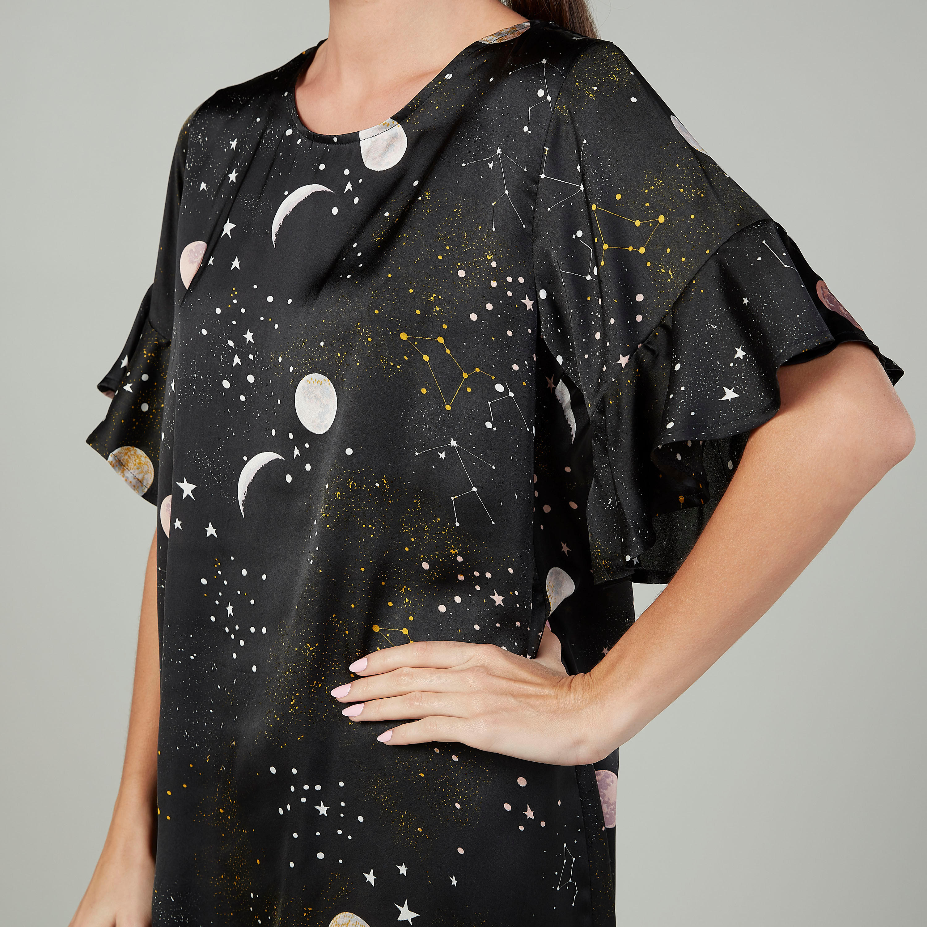 قميص نوم بألوان متنوعة بياقة مستديرة وأكمام كشكش - طقم من قطعتين-women-clothing-nightwear-nighties-image-7