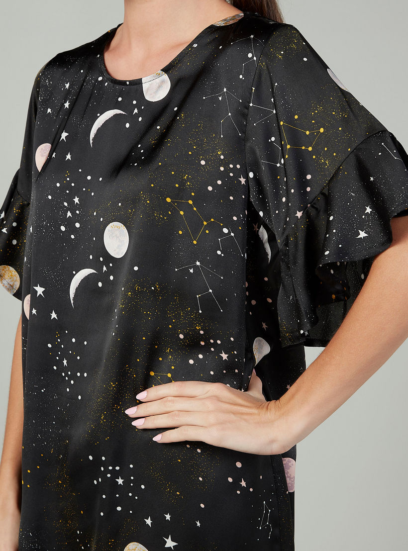 قميص نوم بألوان متنوعة بياقة مستديرة وأكمام كشكش - طقم من قطعتين-women-clothing-nightwear-nighties-image-7