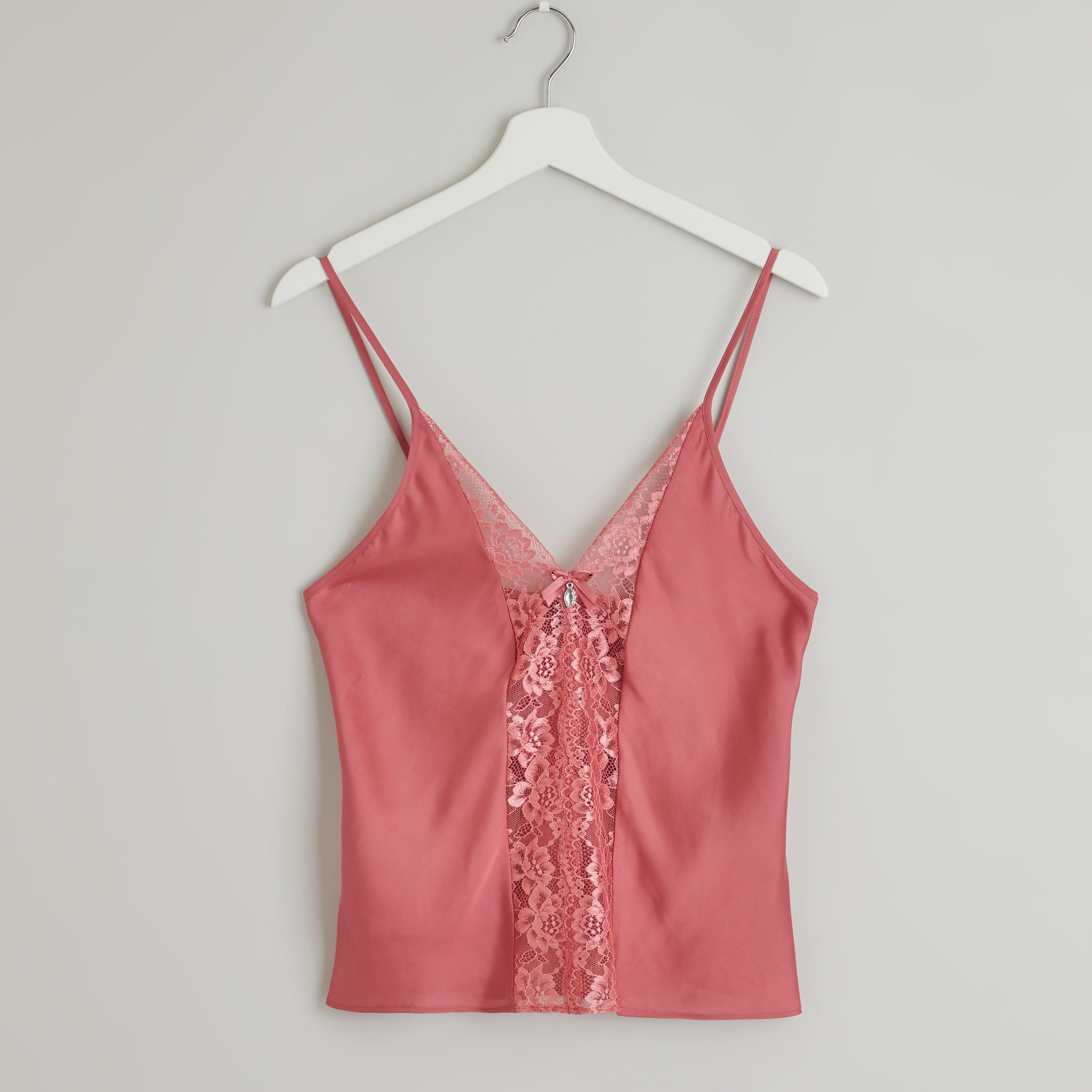 طقم بنطلون بيجاما وبلوزة دون أكمام بياقة V بتفاصيل دانتيل-women-clothing-nightwear-pyjamas-longsets-image-2
