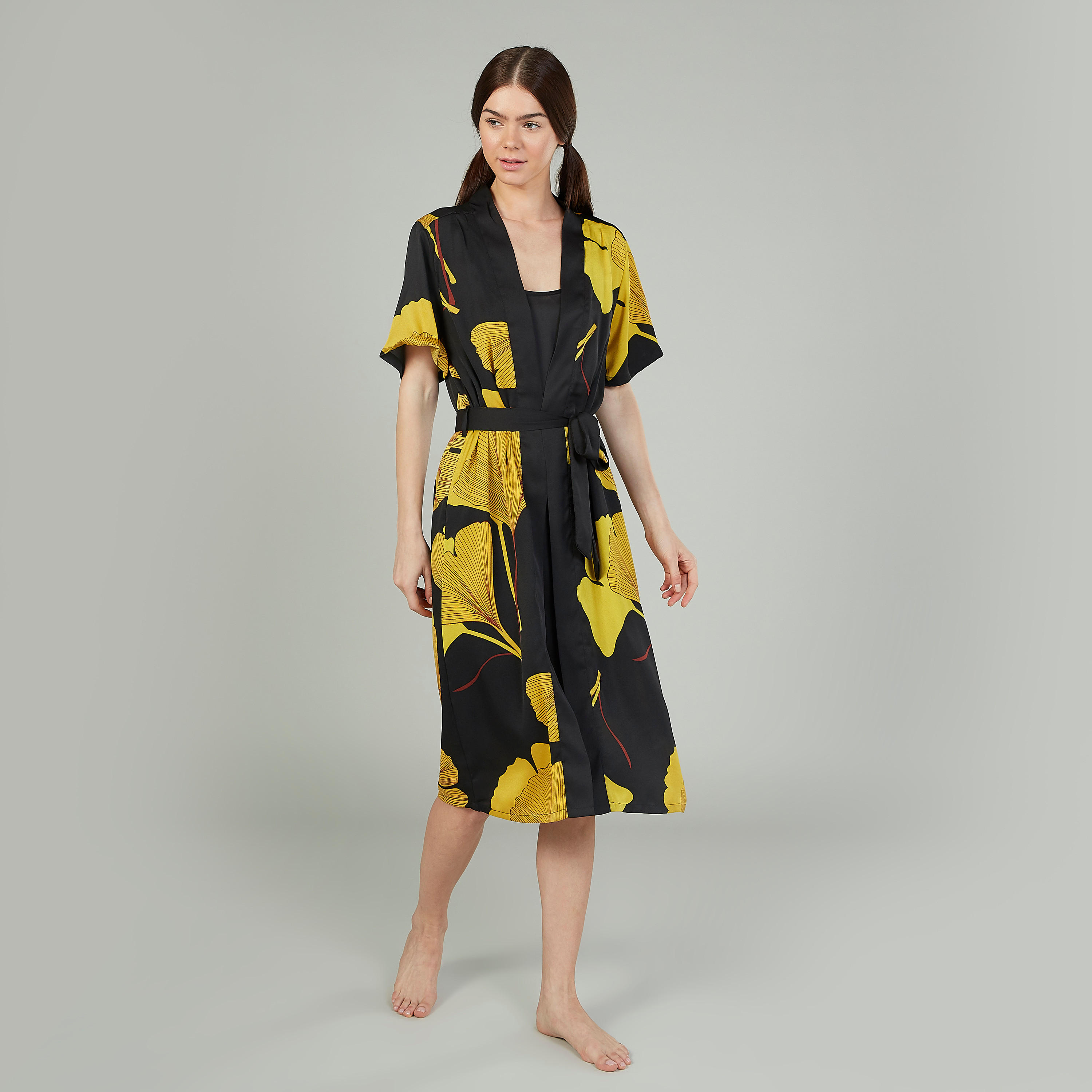 Printed Robe with Short Sleeves and Tie Ups-women-clothing-nightwear-robes-image-1