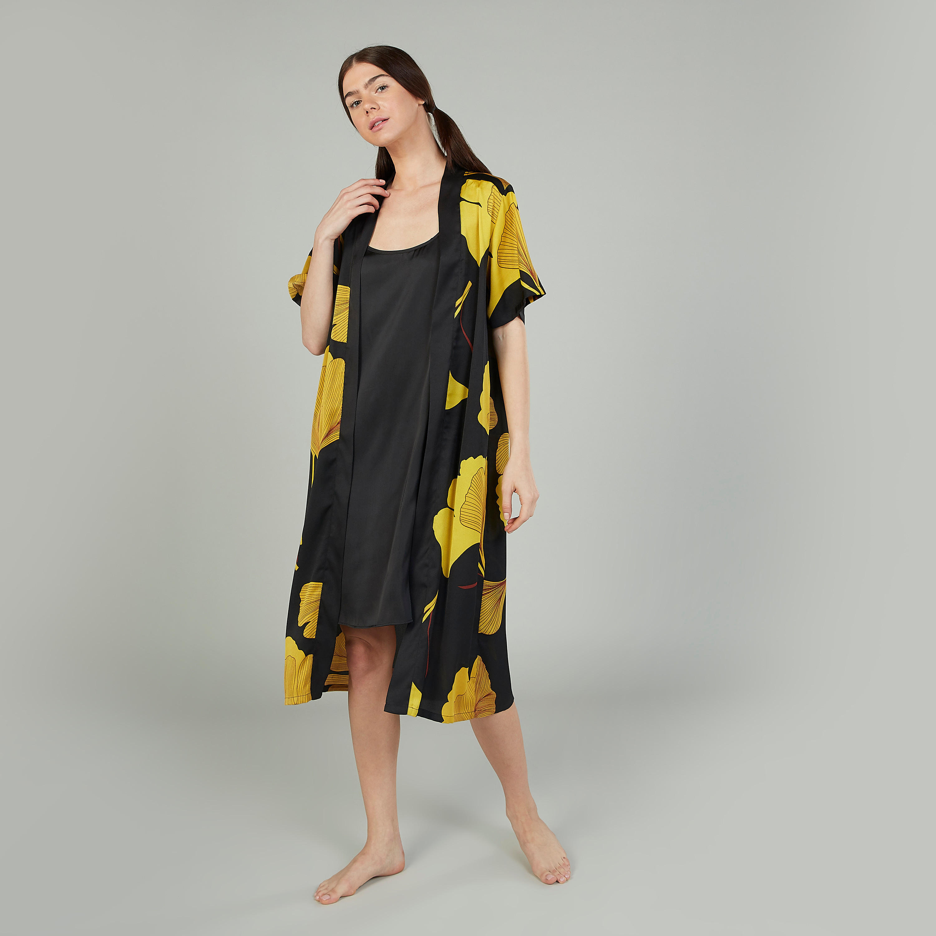 Printed Robe with Short Sleeves and Tie Ups-women-clothing-nightwear-robes-image-2
