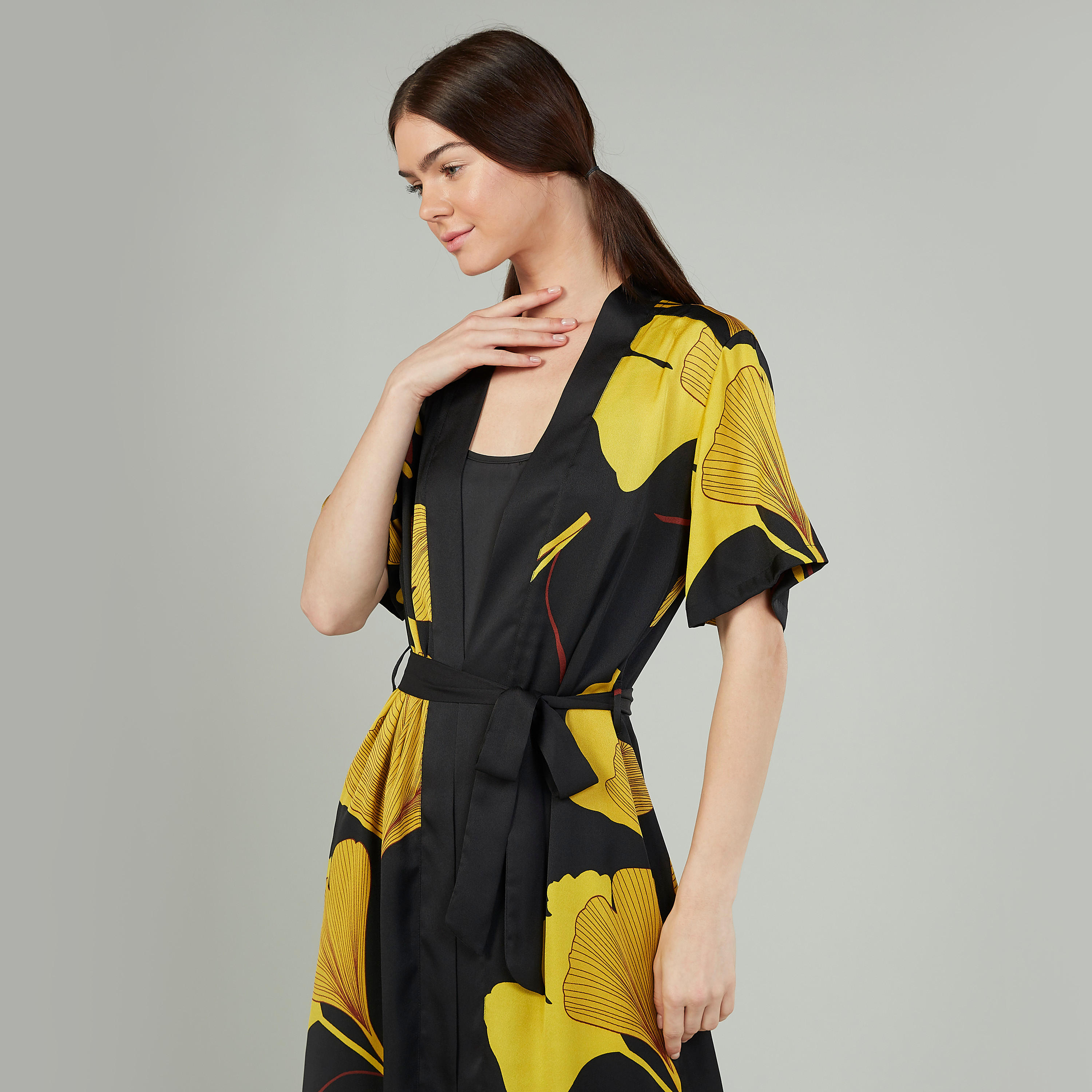 Printed Robe with Short Sleeves and Tie Ups-women-clothing-nightwear-robes-image-3