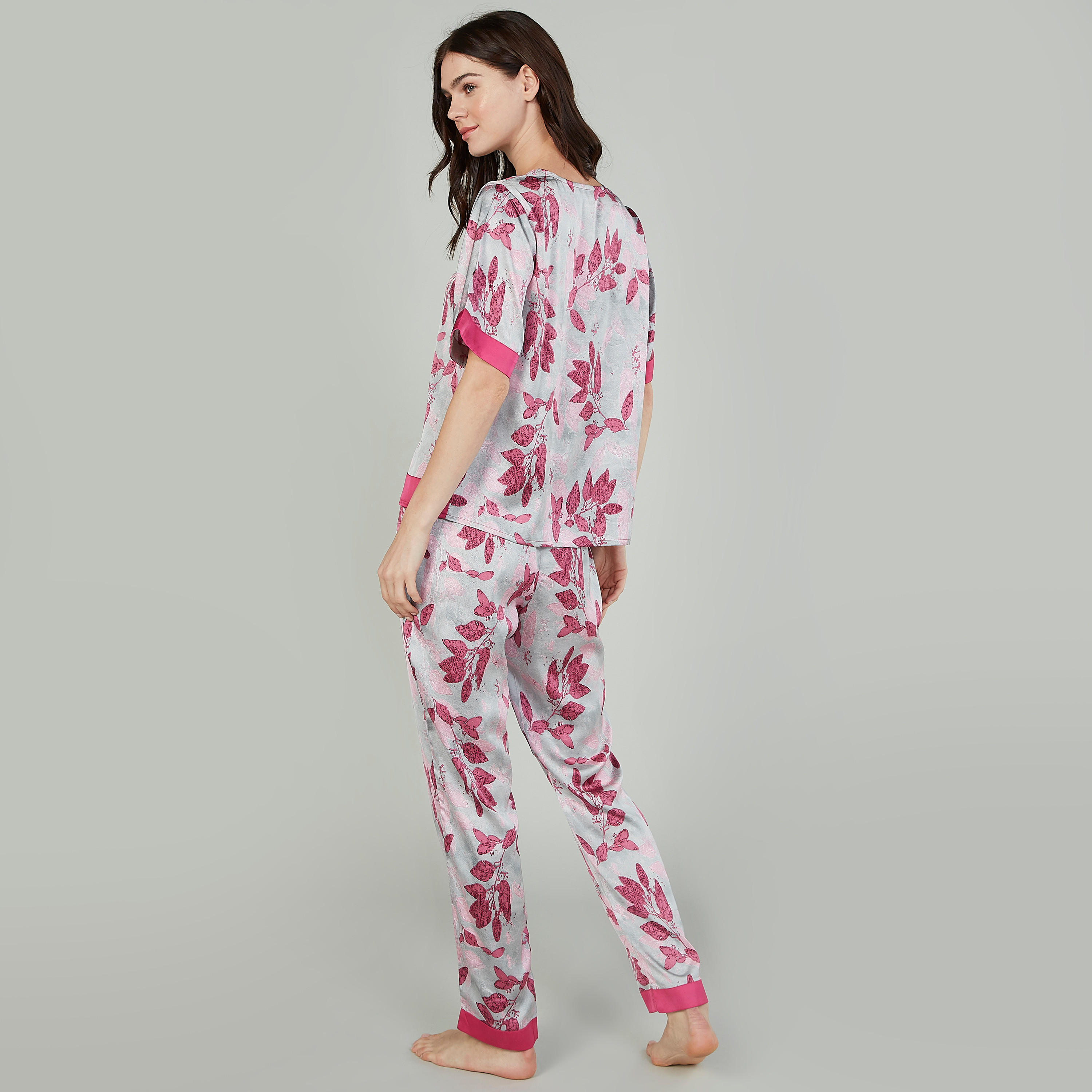 Printed V-neck Shirt and Full Length Pyjama Set-women-clothing-nightwear-pyjamas-longsets-image-2