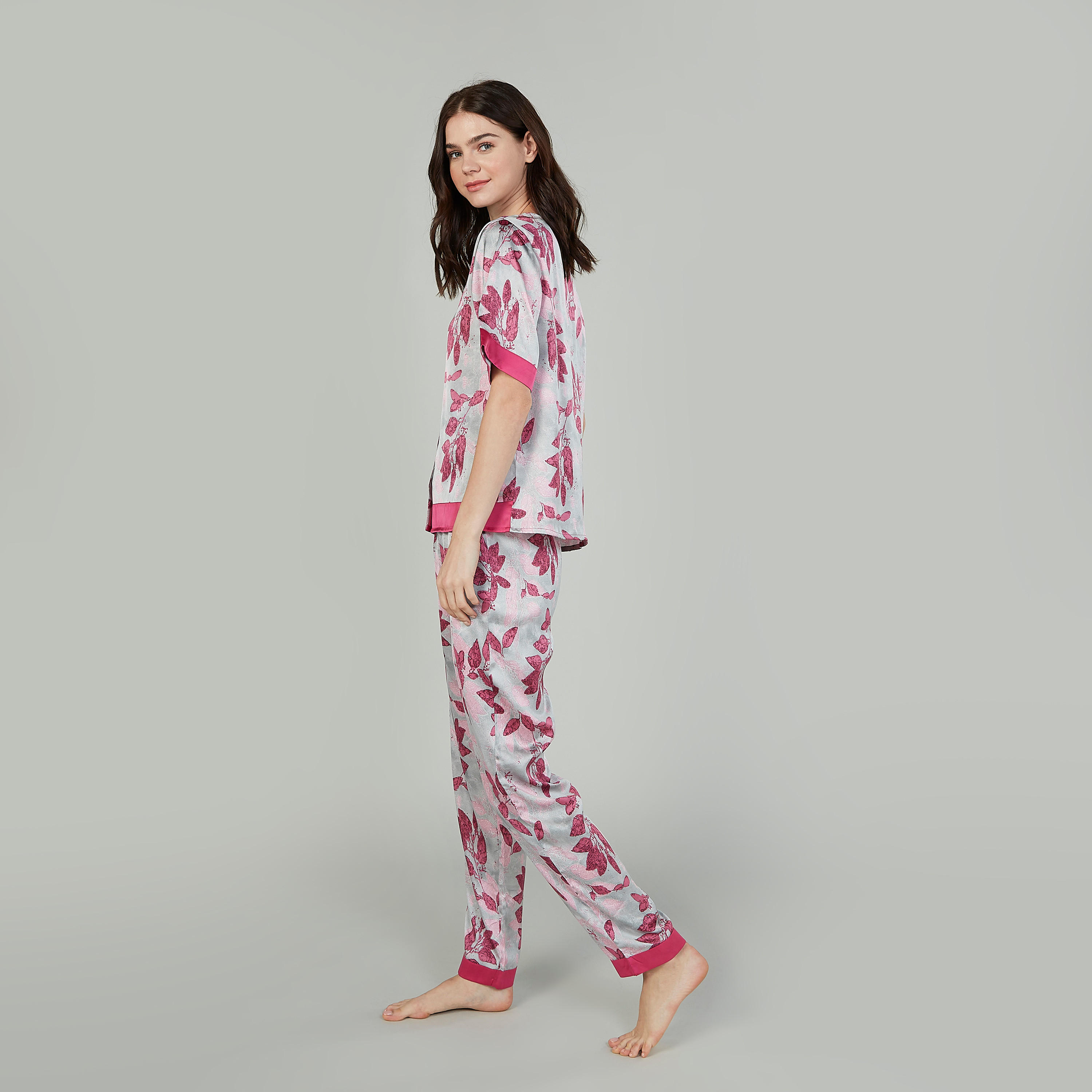 Printed V-neck Shirt and Full Length Pyjama Set-women-clothing-nightwear-pyjamas-longsets-image-4