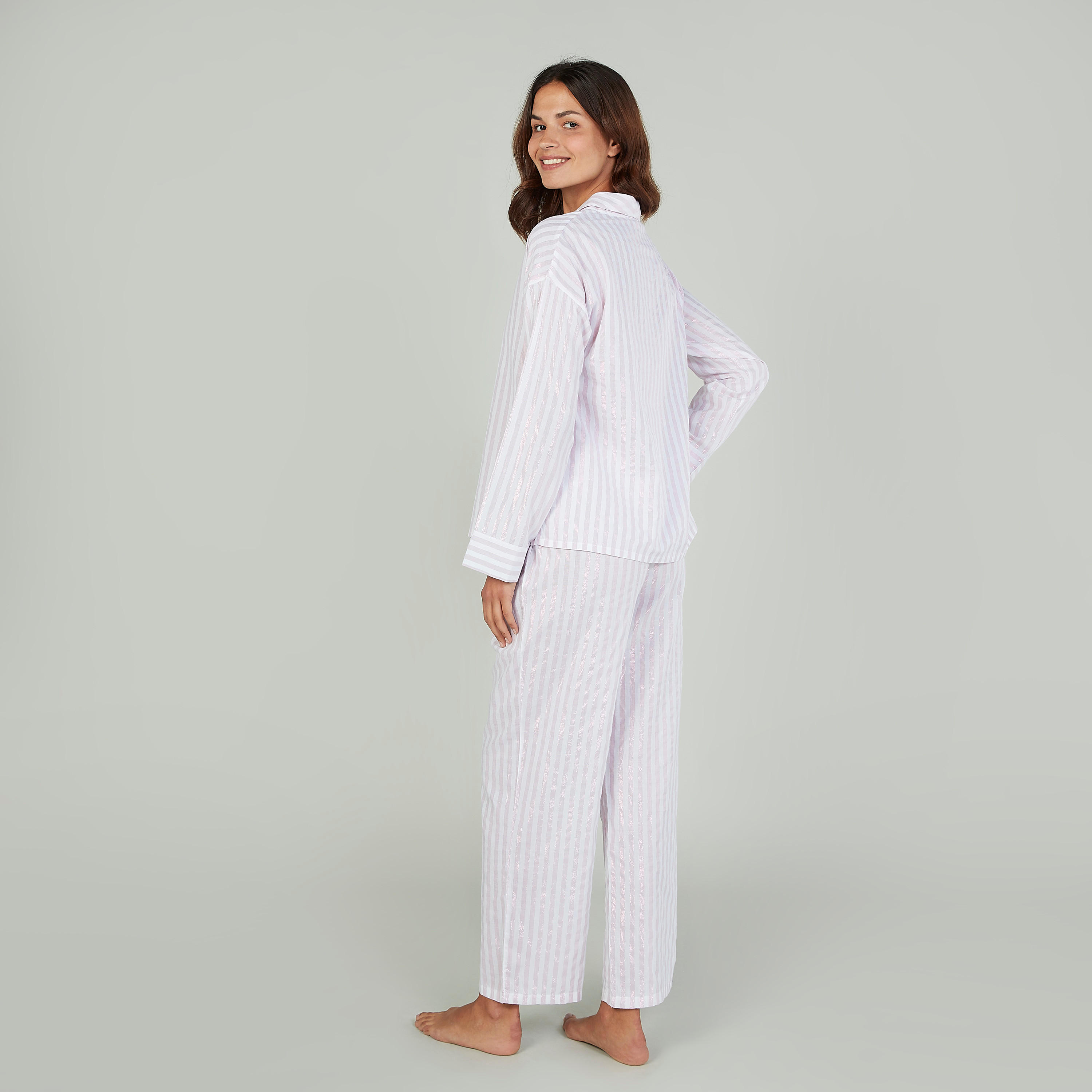 Striped Long Sleeves Shirt and Full Length Pyjama Set-women-clothing-nightwear-pyjamas-longsets-image-5