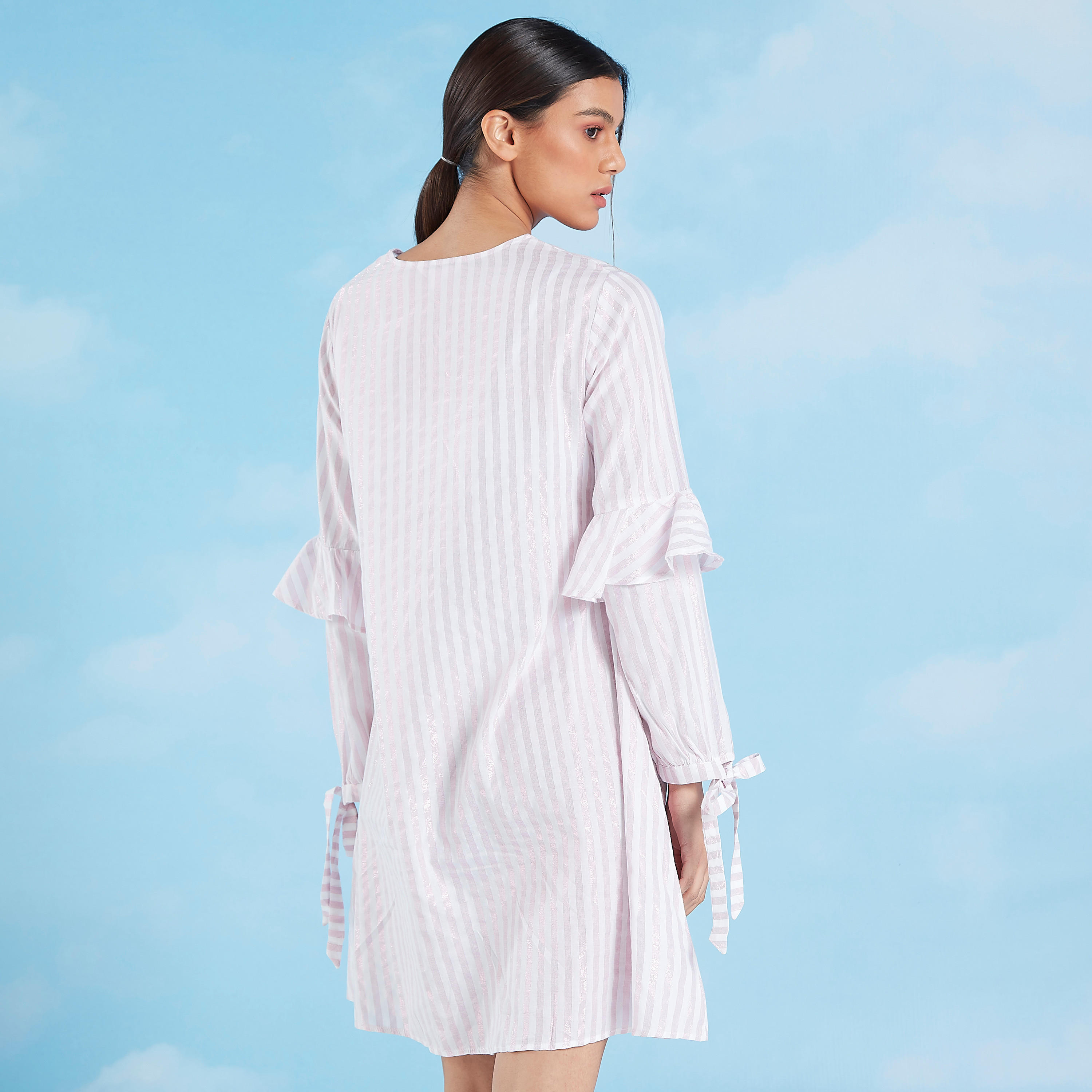 Striped Sleepshirt with V-neck and Long Sleeves-women-clothing-nightwear-nighties-image-4